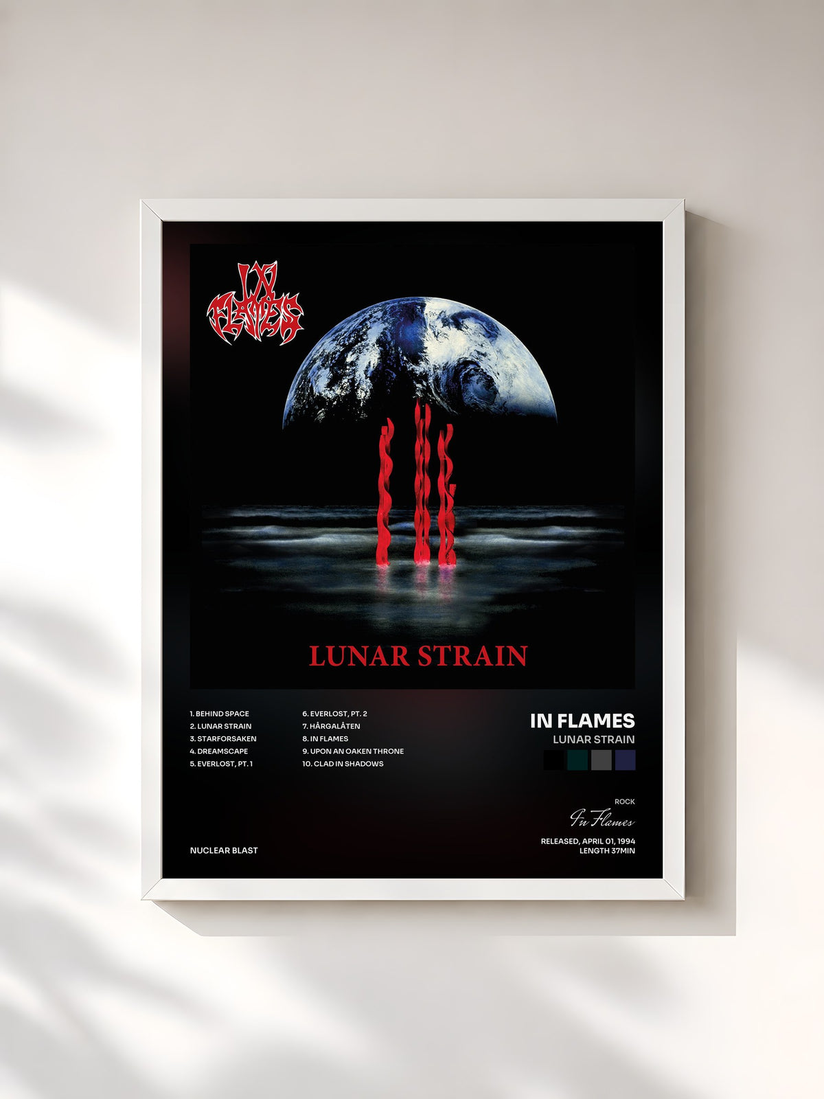 #blanc Tableau de l'album Lunar Strain de In Flames, cadre blanc, imprimé et encadré en France
