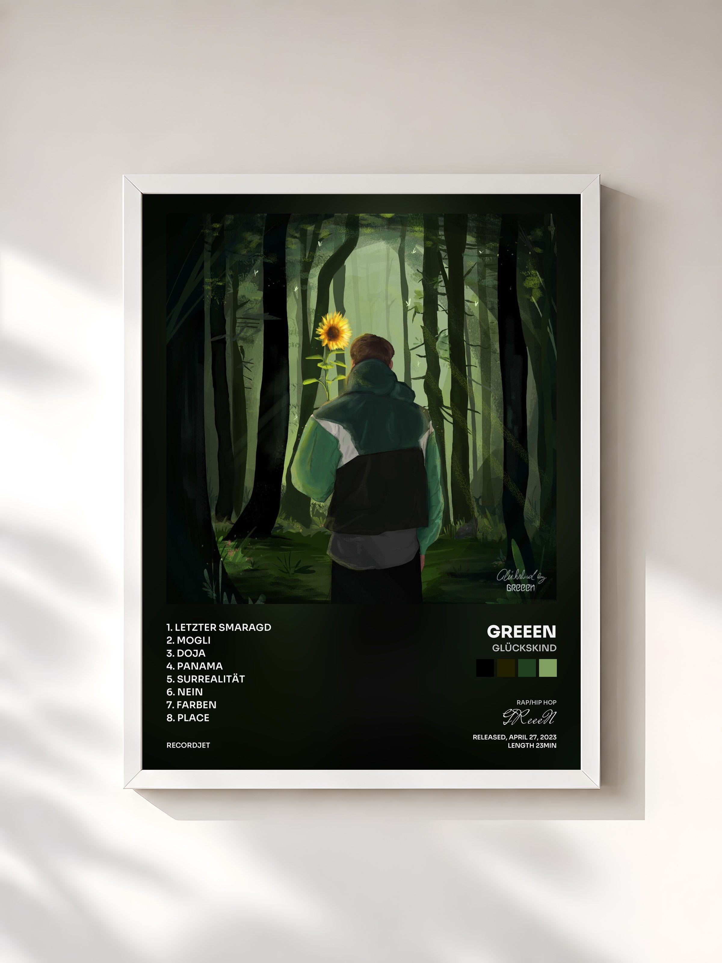 #blanc Tableau de l'album Glückskind de GReeeN, cadre blanc, imprimé et encadré en France