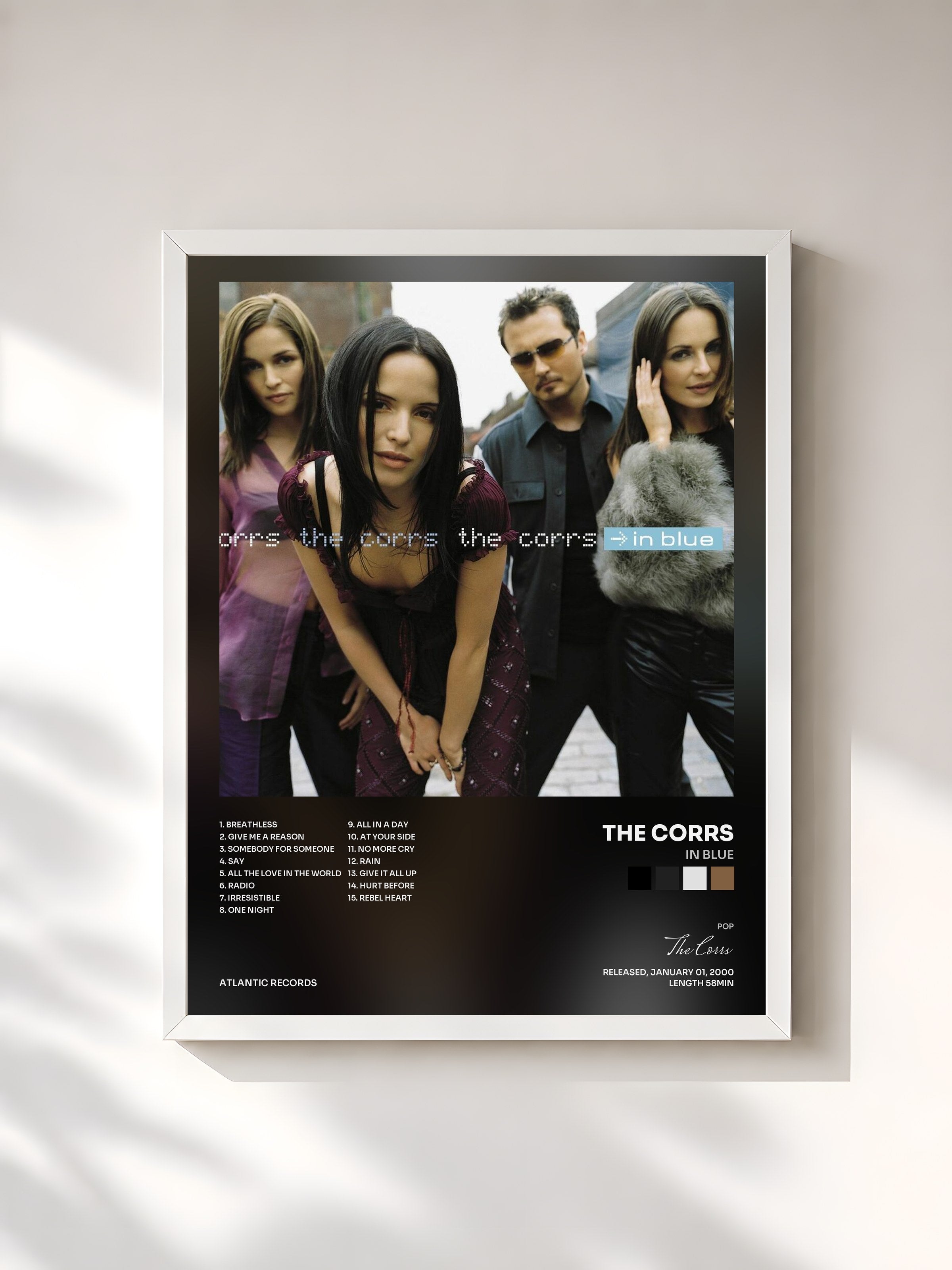 #blanc Tableau de l'album In Blue de The Corrs, cadre blanc, imprimé et encadré en France
