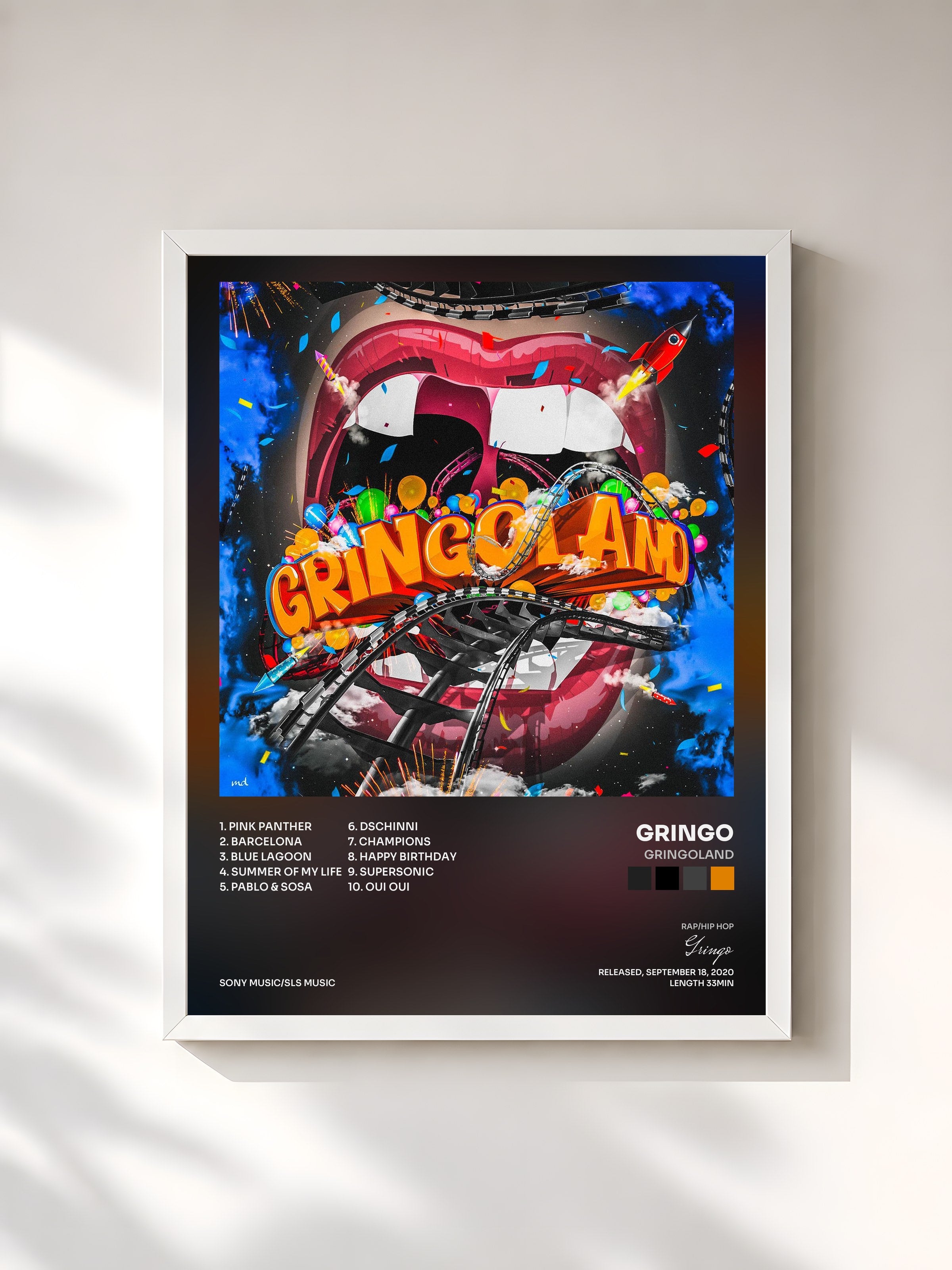 #blanc Tableau de l'album GRiNGOLAND de Gringo, cadre blanc, imprimé et encadré en France
