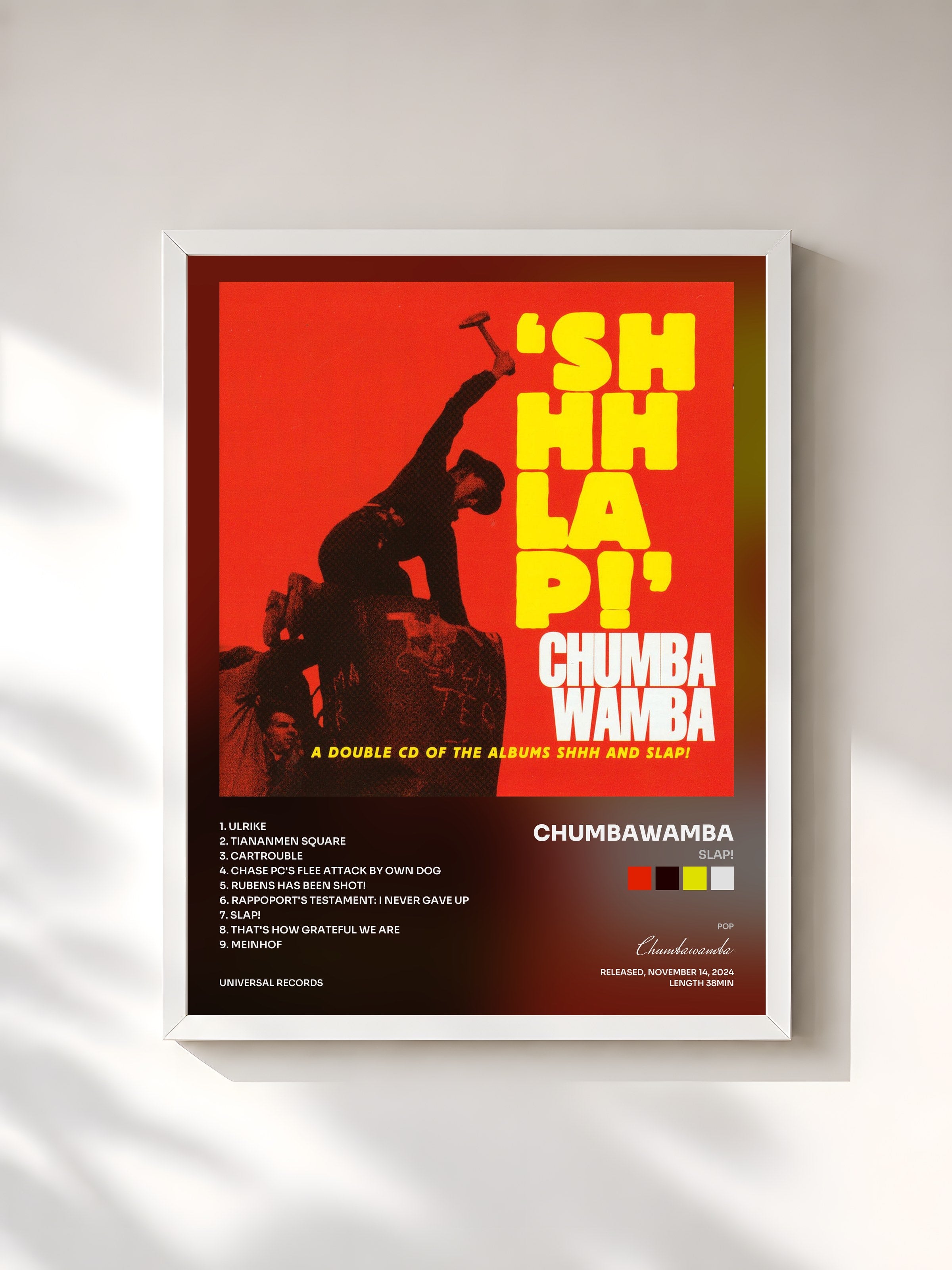 #blanc Tableau de l'album Slap! de Chumbawamba, cadre blanc, imprimé et encadré en France