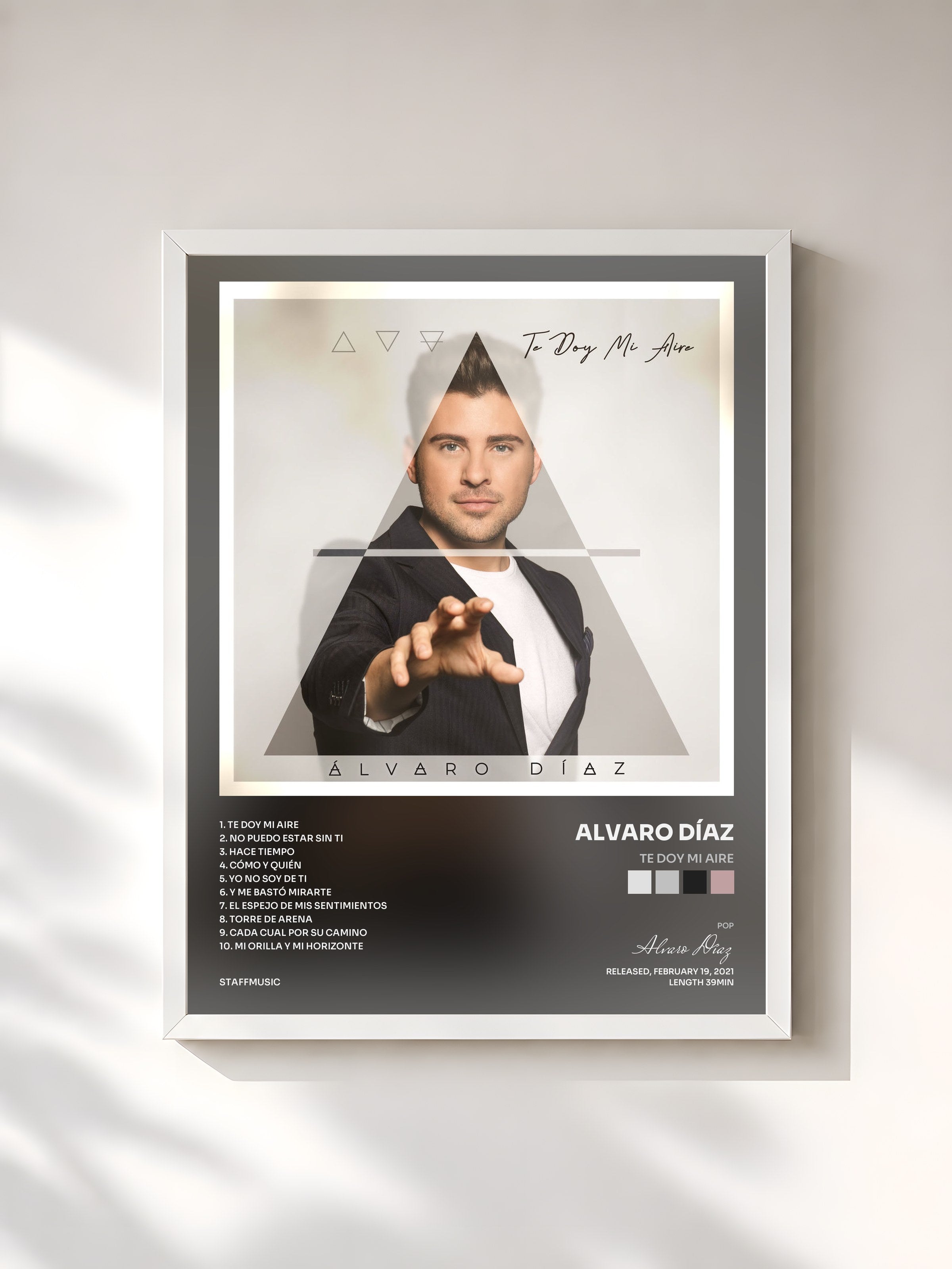 #blanc Tableau de l'album Te doy mi aire de Alvaro Díaz, cadre blanc, imprimé et encadré en France