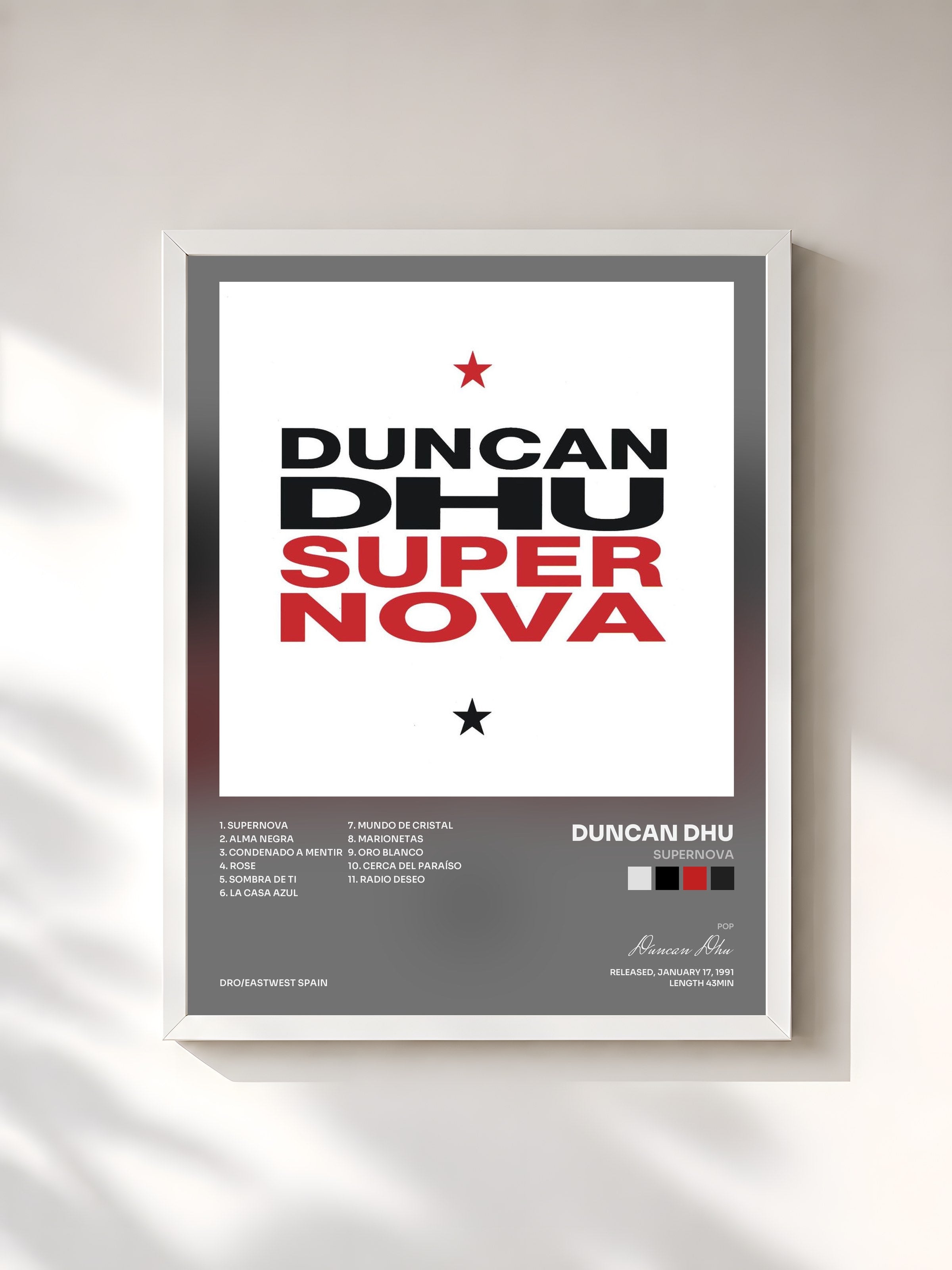 #blanc Tableau de l'album Supernova de Duncan Dhu, cadre blanc, imprimé et encadré en France