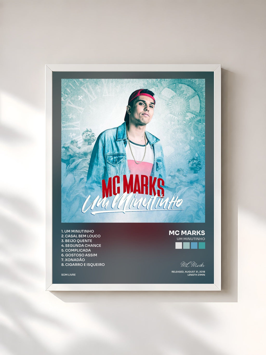#blanc Tableau de l'album Um Minutinho de MC Marks, cadre blanc, imprimé et encadré en France