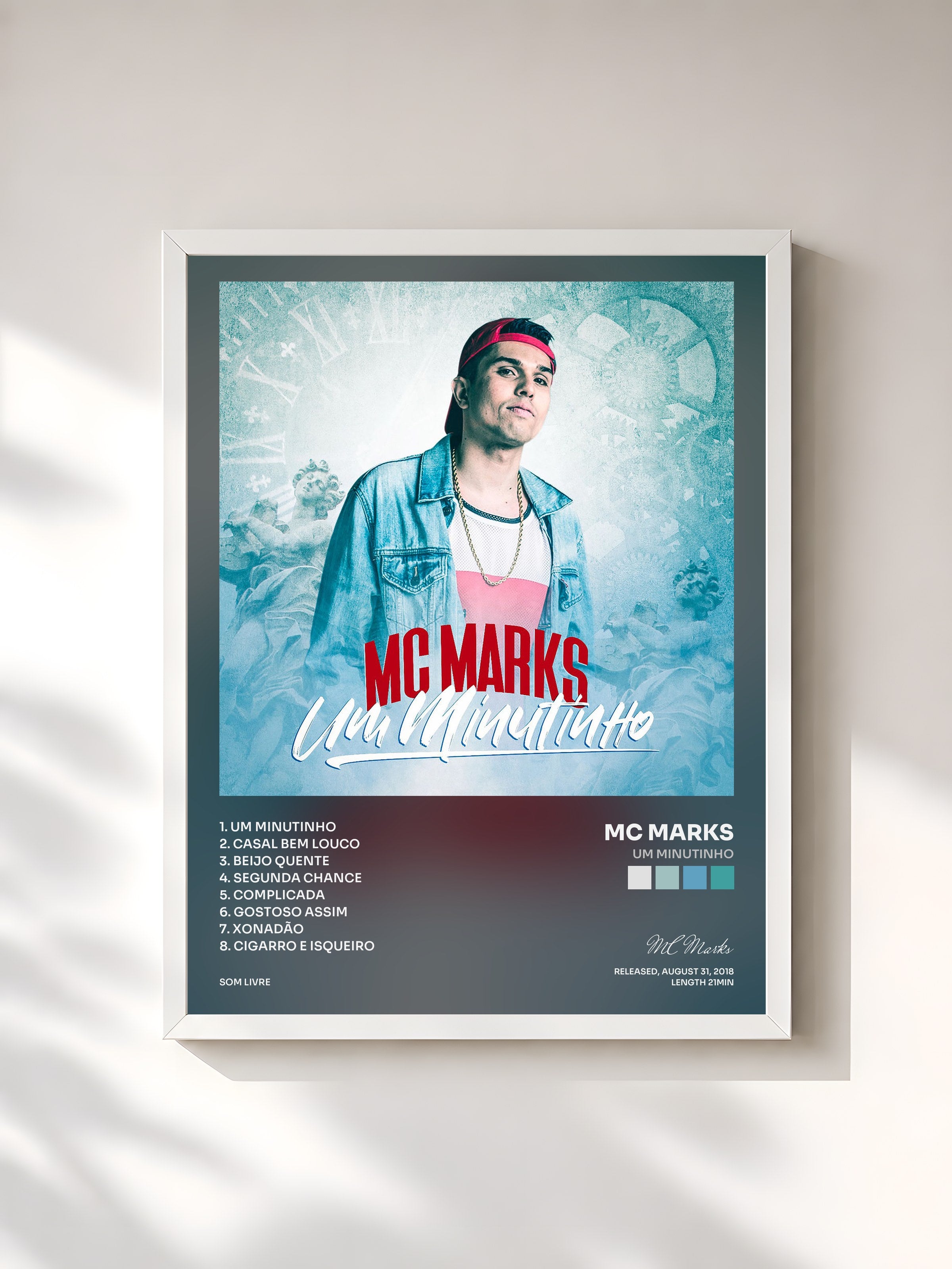 #blanc Tableau de l'album Um Minutinho de MC Marks, cadre blanc, imprimé et encadré en France