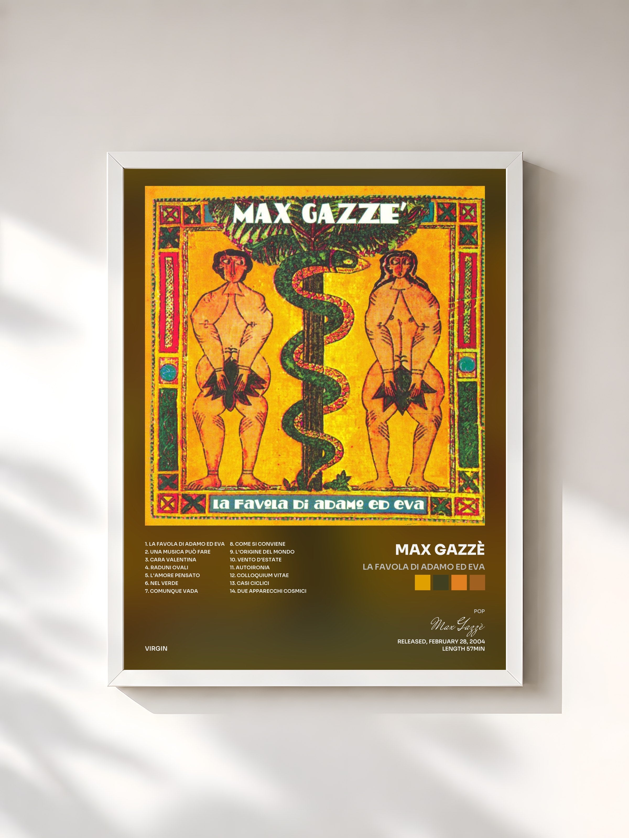 #blanc Tableau de l'album La Favola Di Adamo Ed Eva de Max Gazzè, cadre blanc, imprimé et encadré en France