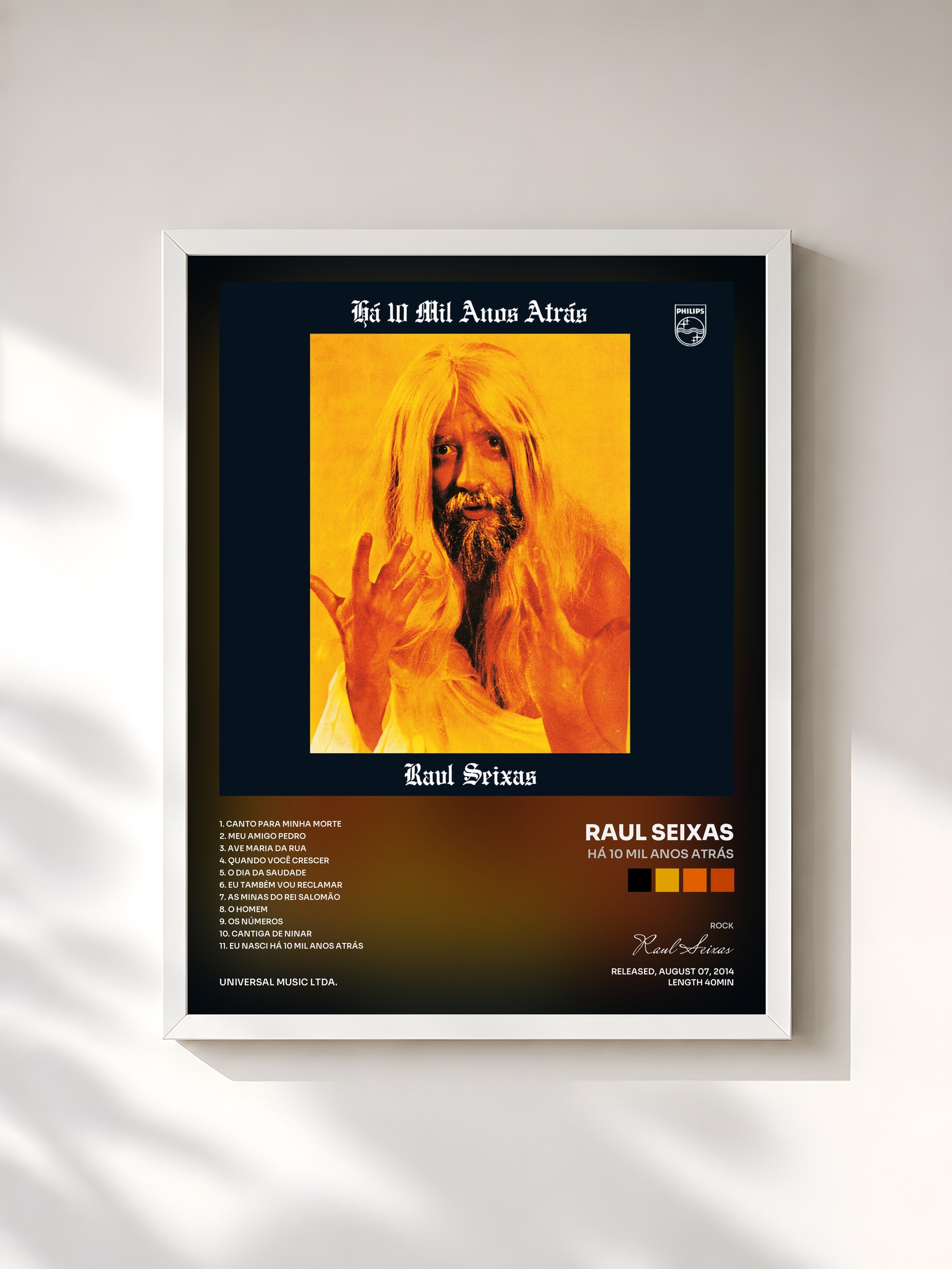 #blanc Tableau de l'album Há 10 Mil Anos Atrás de Raul Seixas, cadre blanc, imprimé et encadré en France