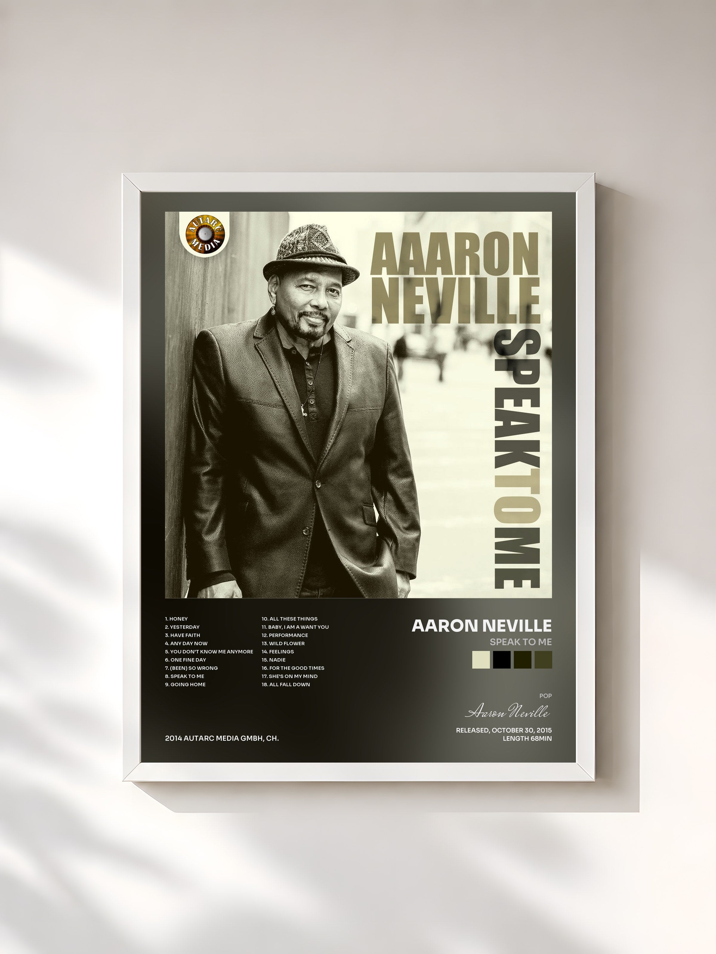 #blanc Tableau de l'album Speak to Me de Aaron Neville, cadre blanc, imprimé et encadré en France