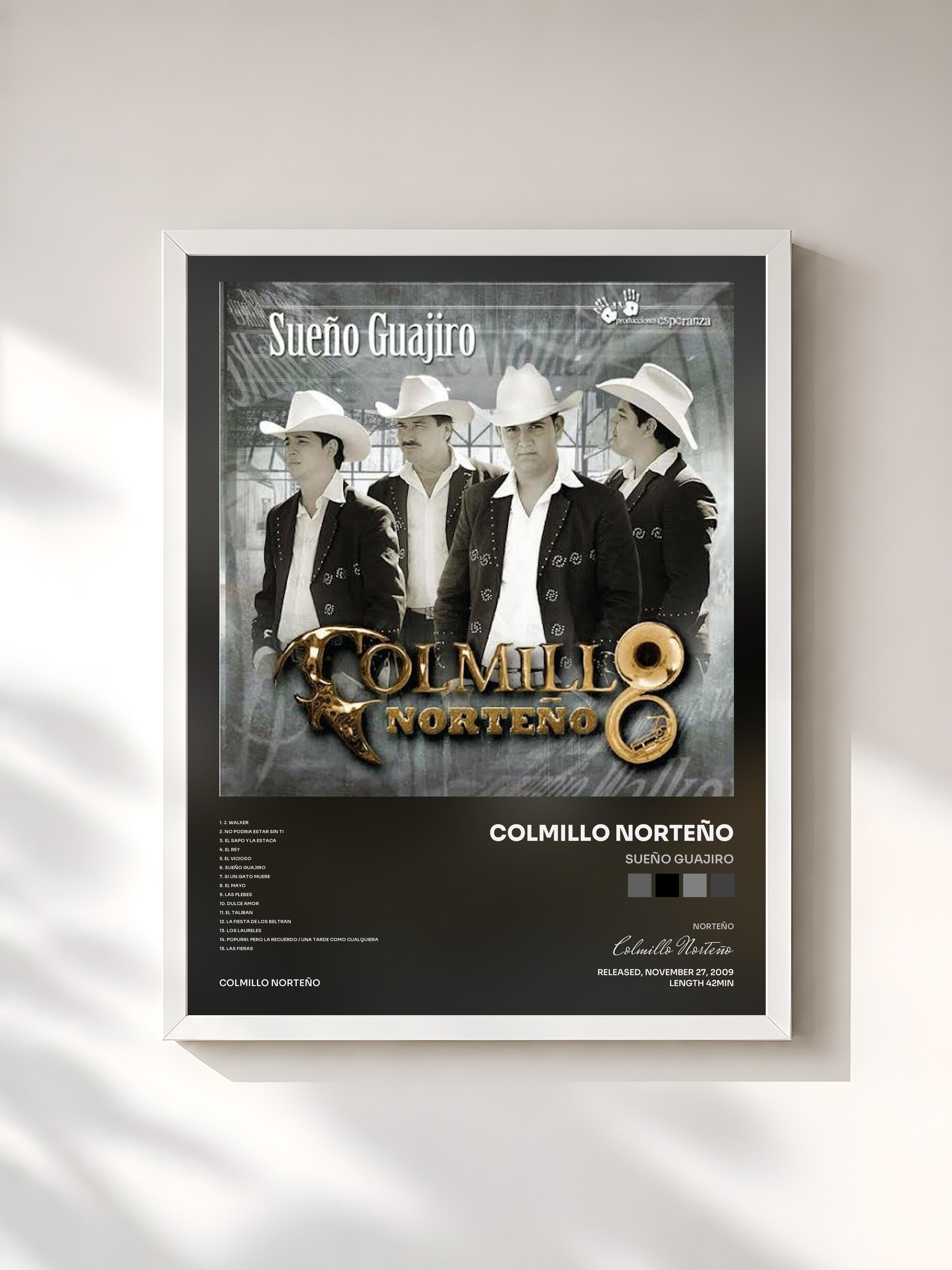 #blanc Tableau de l'album Sueño Guajiro de Colmillo Norteño, cadre blanc, imprimé et encadré en France