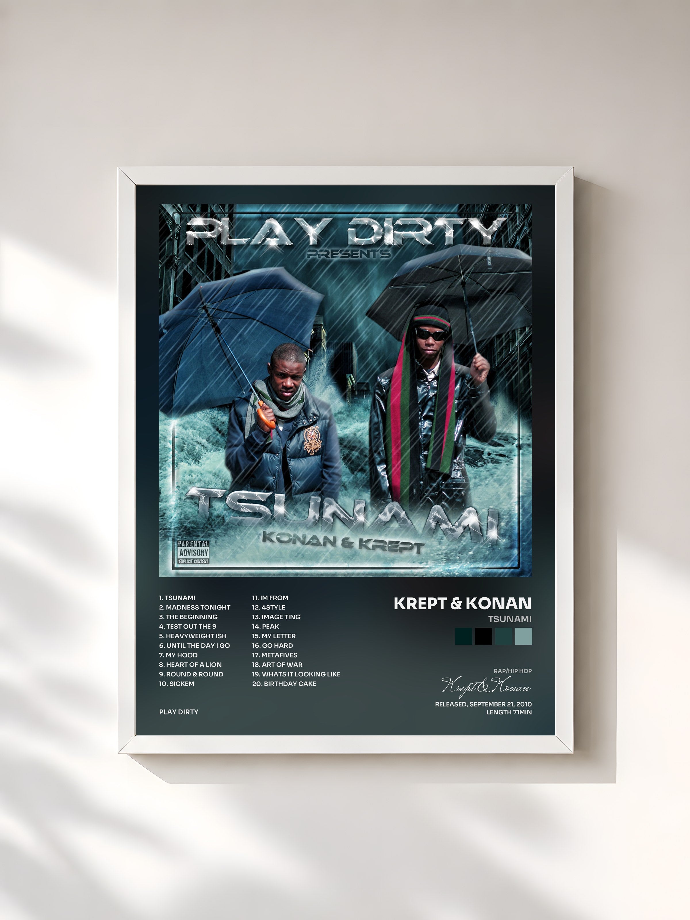 #blanc Tableau de l'album Tsunami de Krept & Konan, cadre blanc, imprimé et encadré en France