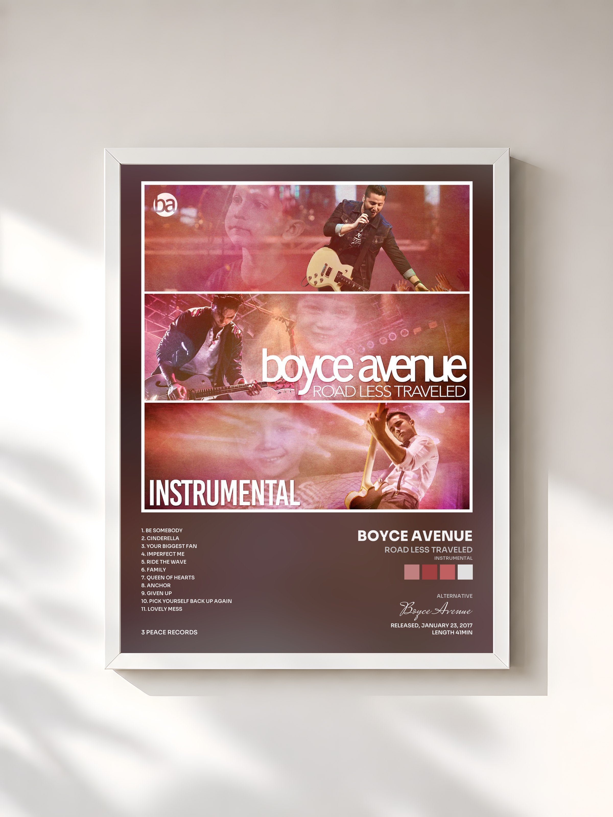 #blanc Tableau de l'album Road Less Traveled (Instrumental) de Boyce Avenue, cadre blanc, imprimé et encadré en France