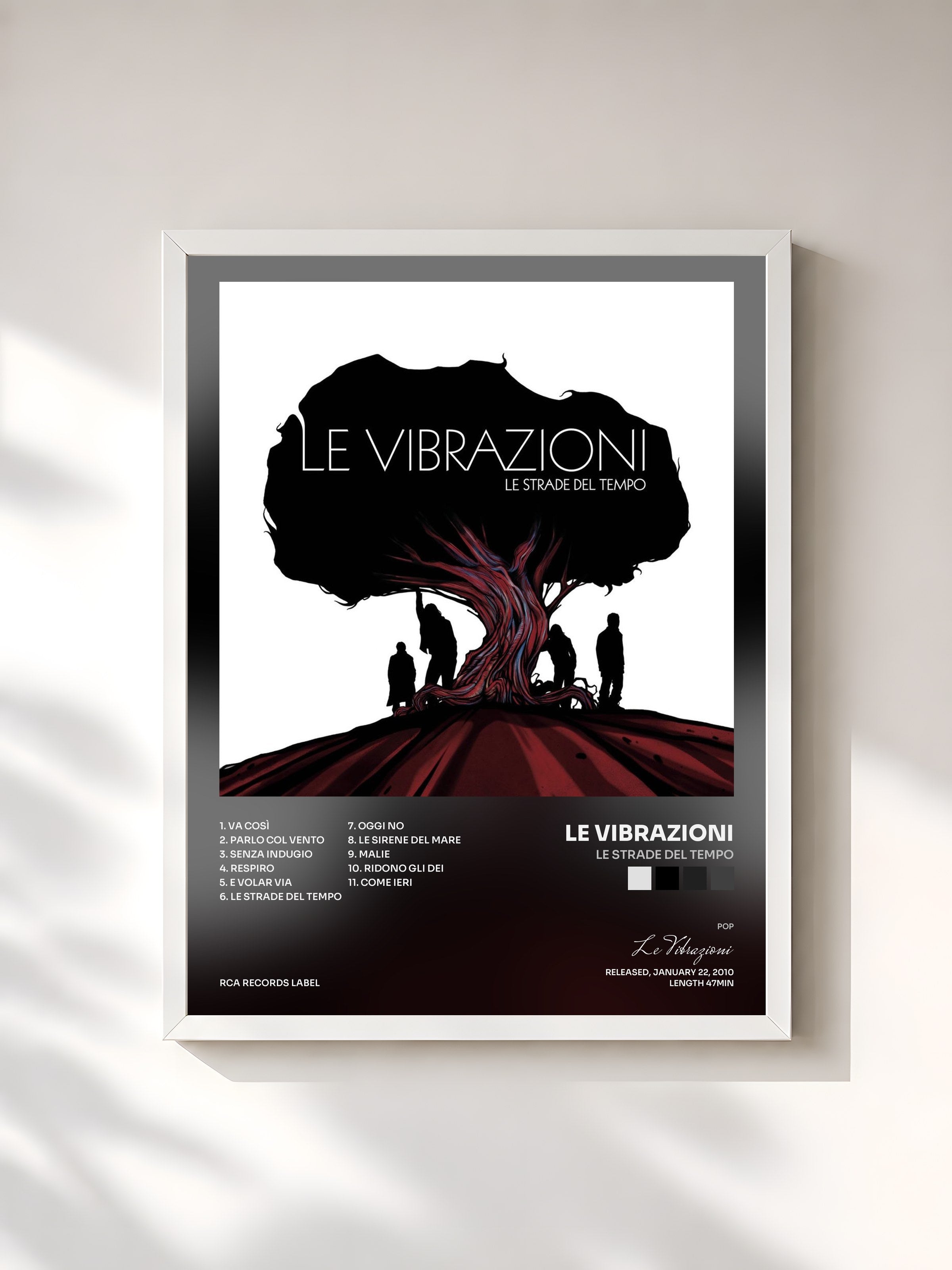 #blanc Tableau de l'album Le Strade Del Tempo de Le Vibrazioni, cadre blanc, imprimé et encadré en France