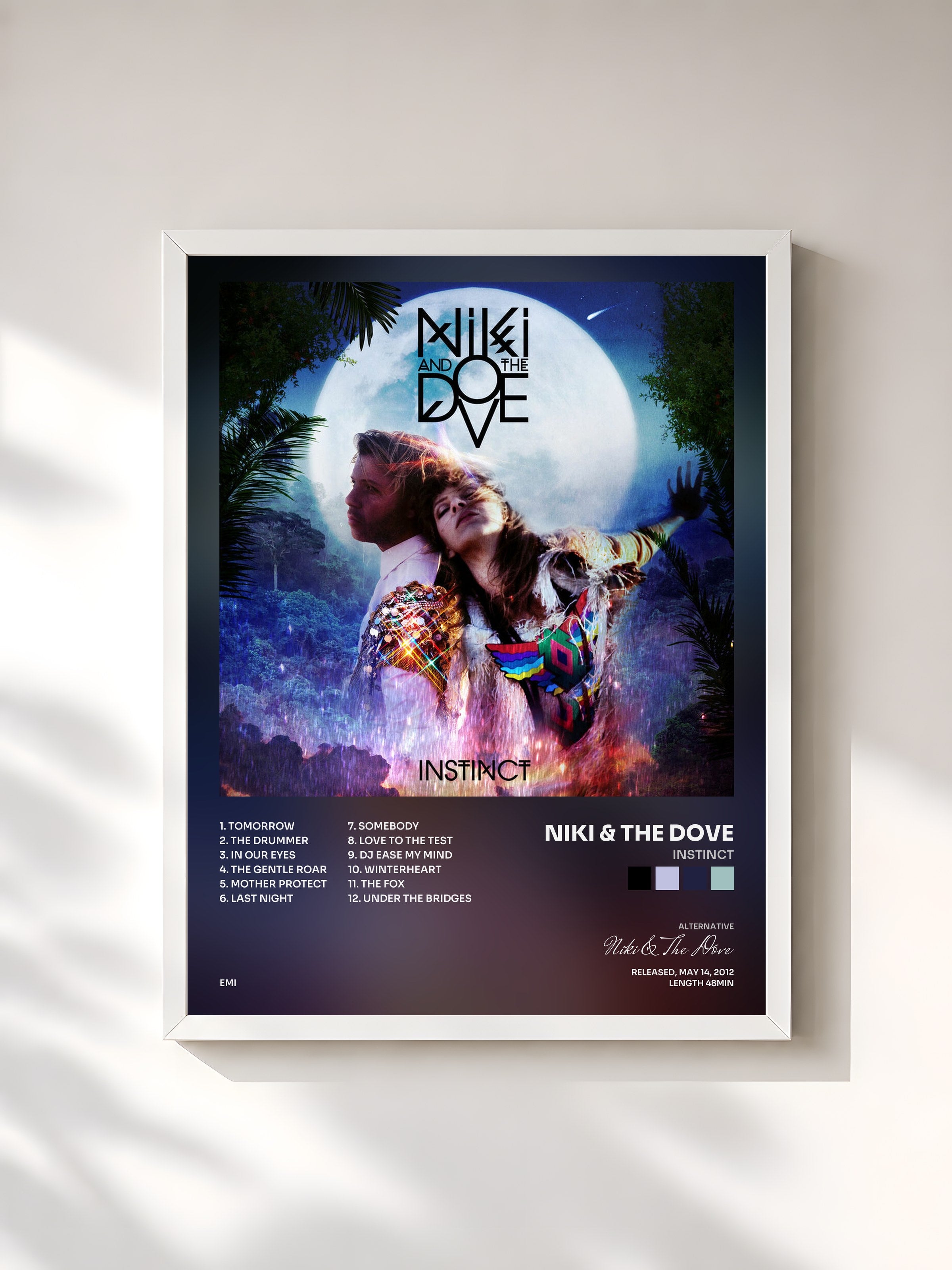#blanc Tableau de l'album Instinct de Niki & The Dove, cadre blanc, imprimé et encadré en France