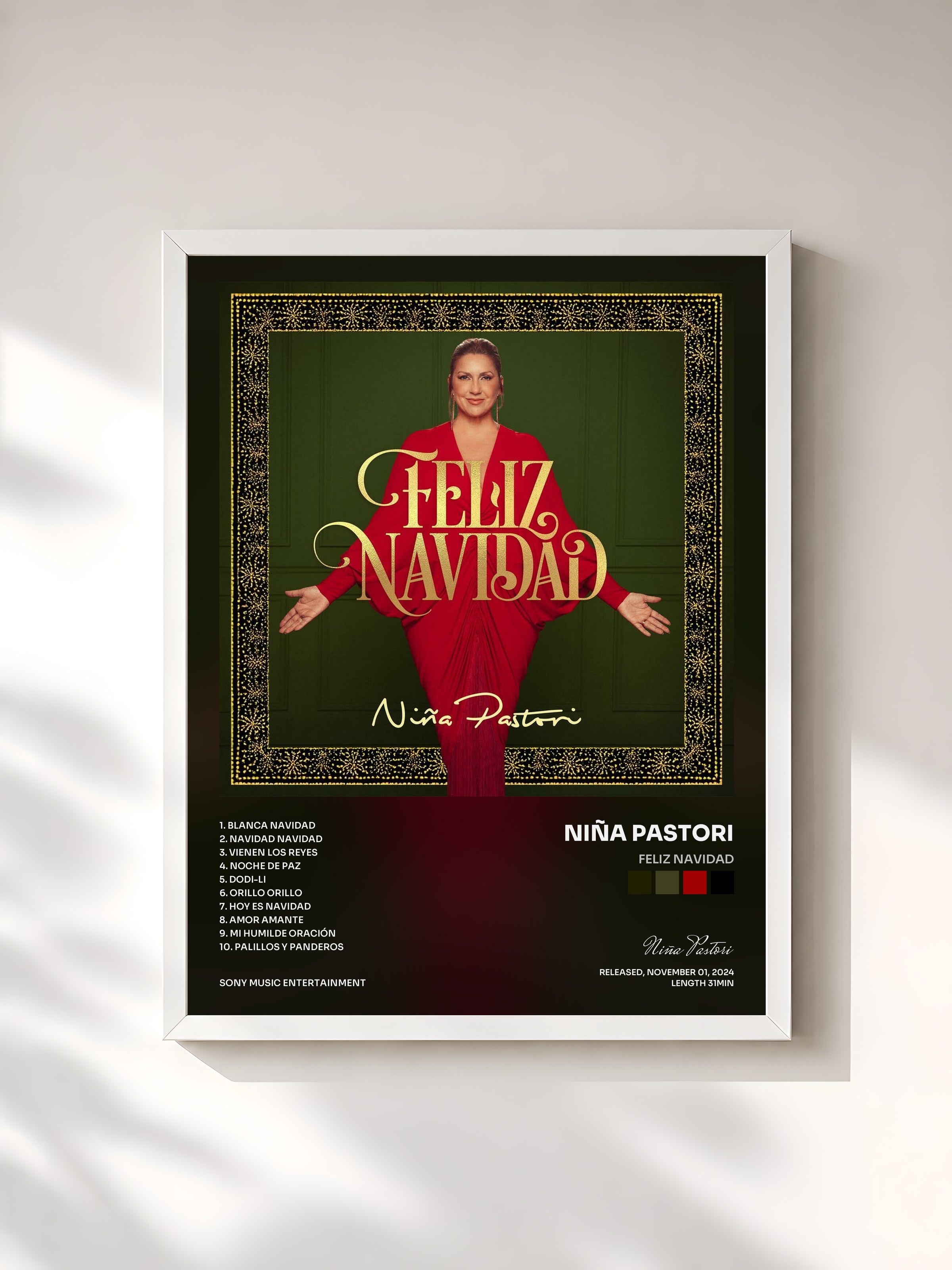 #blanc Tableau de l'album Feliz Navidad de Niña Pastori, cadre blanc, imprimé et encadré en France
