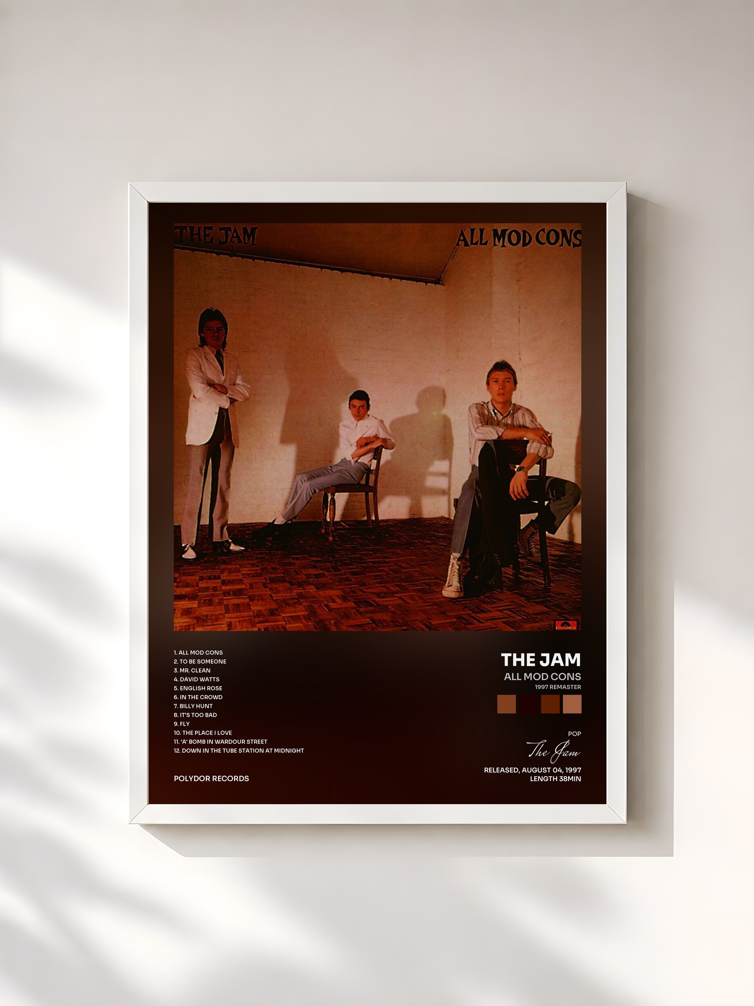 #blanc Tableau de l'album All Mod Cons (1997 Remaster) de The Jam, cadre blanc, imprimé et encadré en France