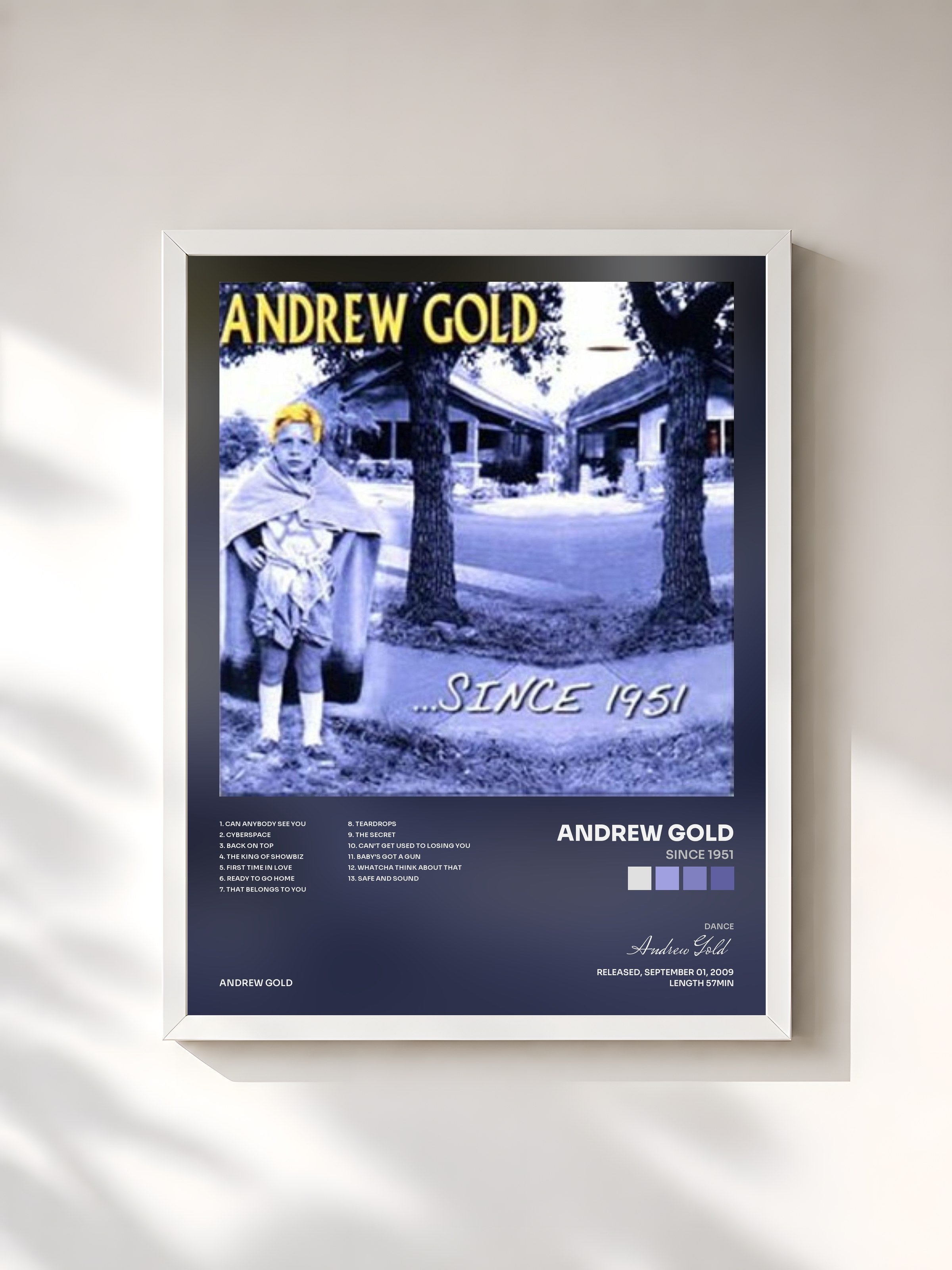 #blanc Tableau de l'album Since 1951 de Andrew Gold, cadre blanc, imprimé et encadré en France