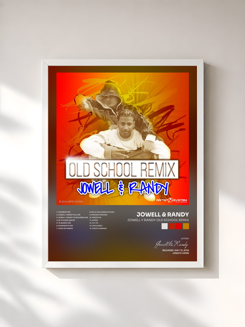 #blanc Tableau de l'album Jowell y Randy Old School Remix de Jowell & Randy, cadre blanc, imprimé et encadré en France