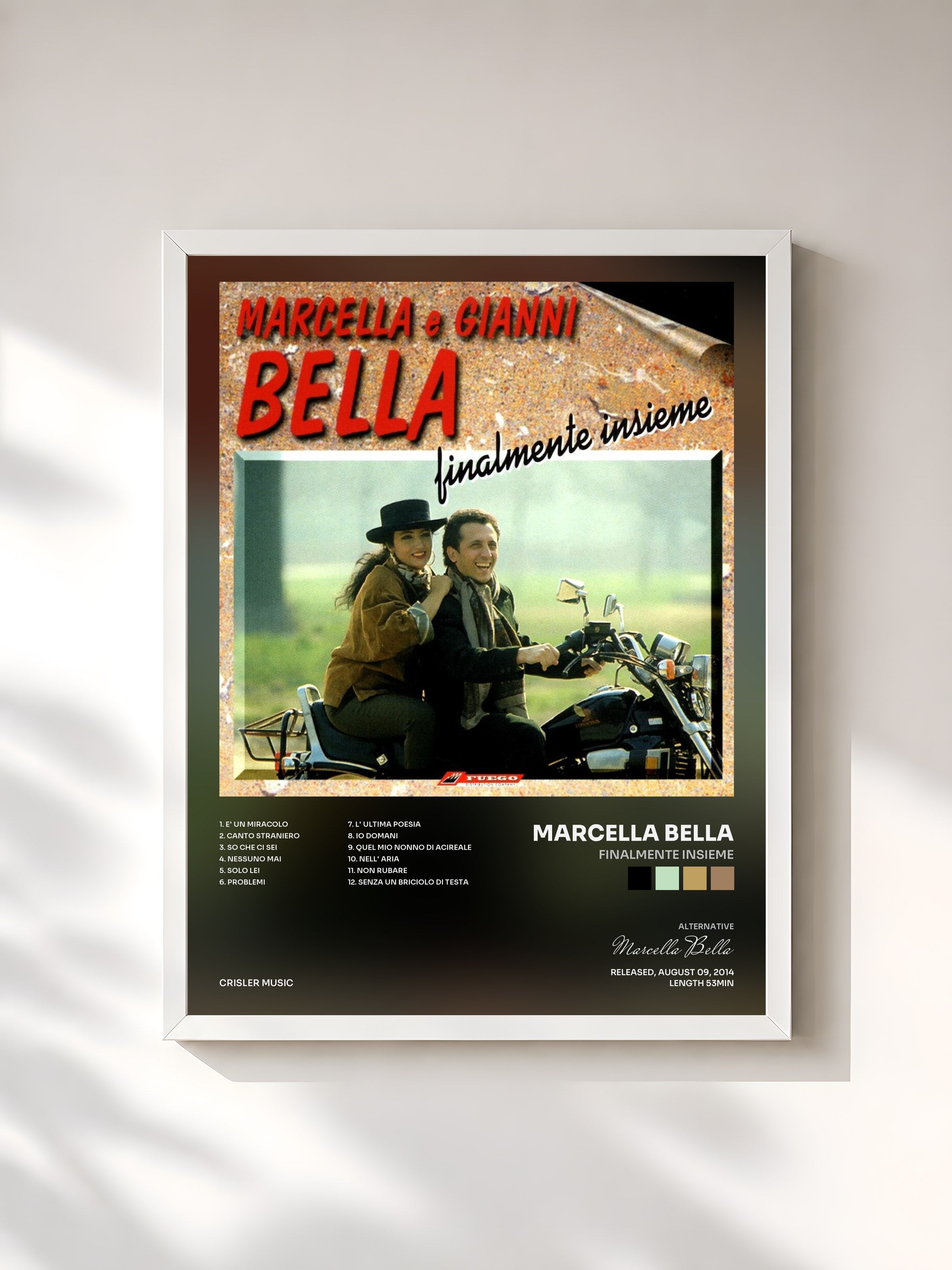 #blanc Tableau de l'album Finalmente Insieme de Marcella Bella, cadre blanc, imprimé et encadré en France