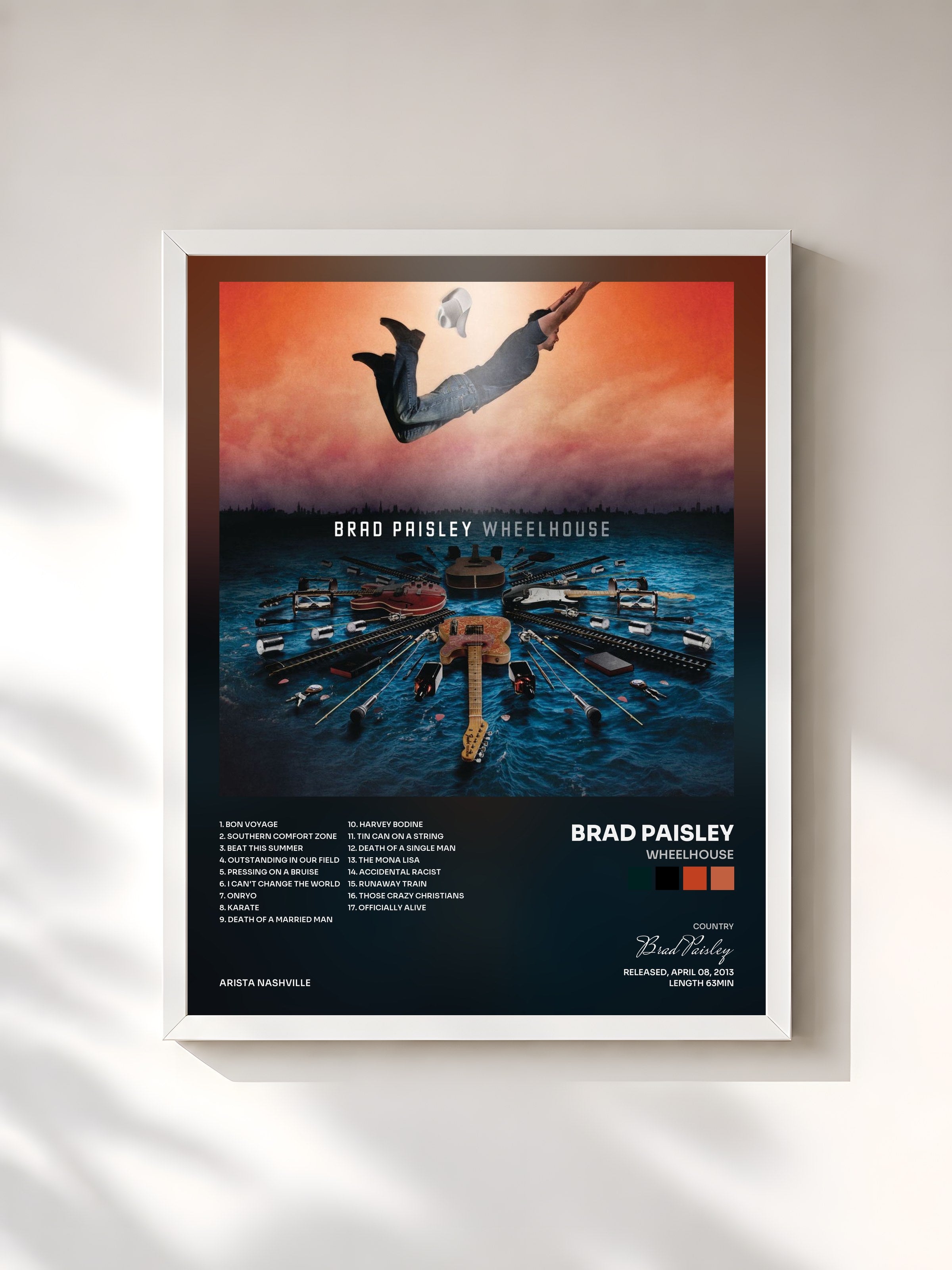 #blanc Tableau de l'album Wheelhouse de Brad Paisley, cadre blanc, imprimé et encadré en France