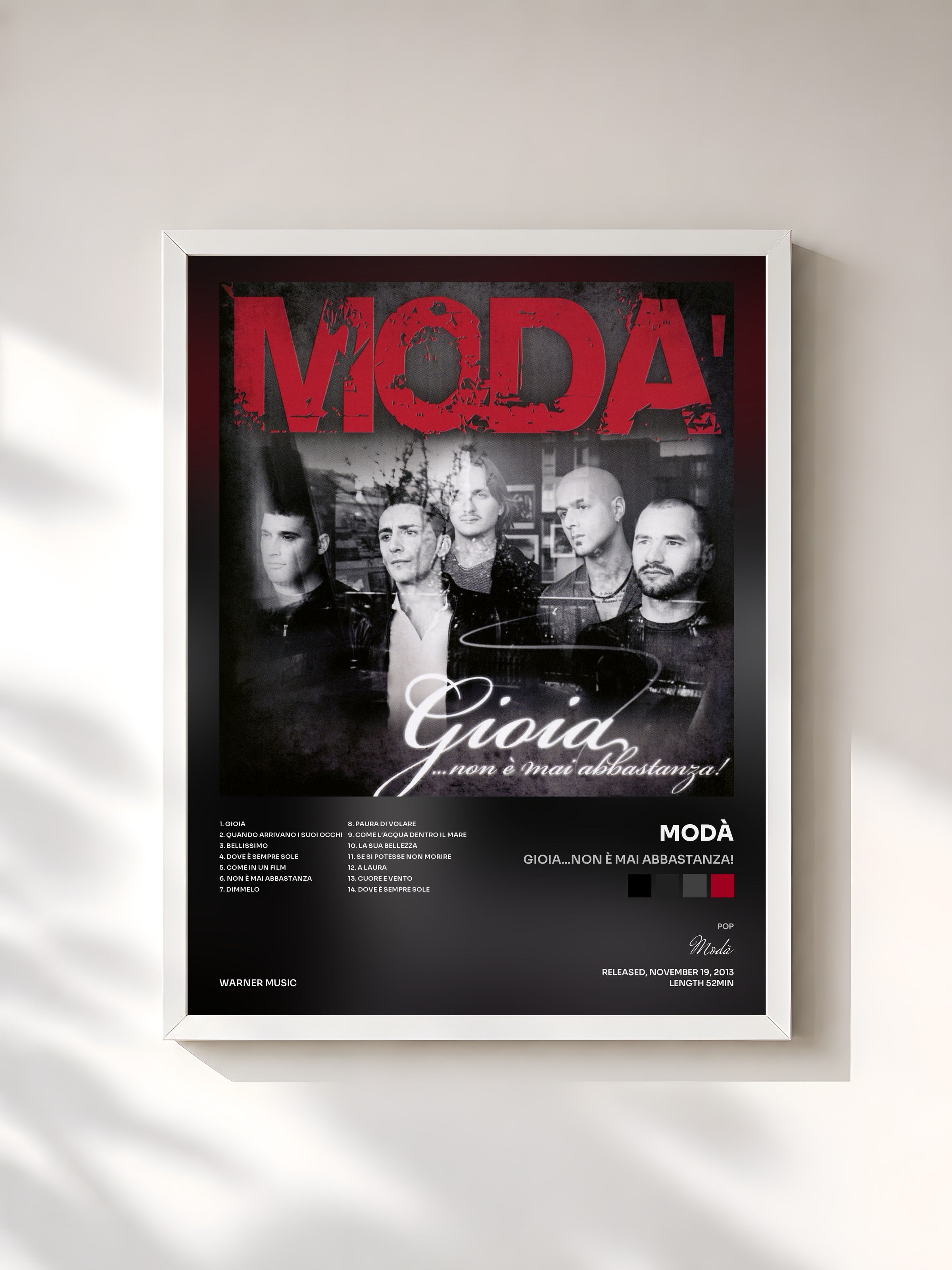 #blanc Tableau de l'album Gioia...non è mai abbastanza! de Modà, cadre blanc, imprimé et encadré en France
