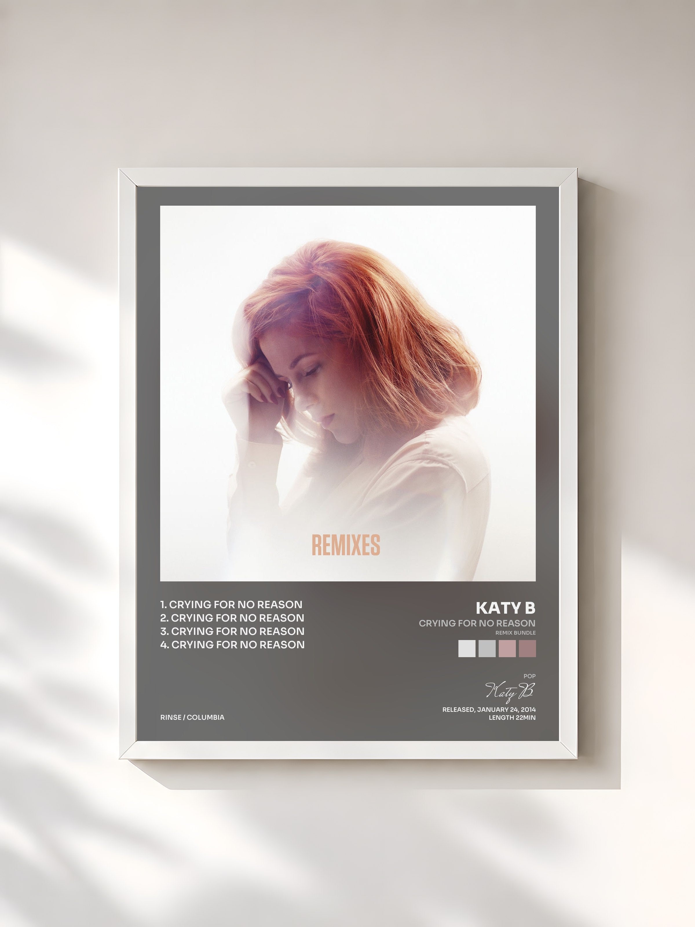 #blanc Tableau de l'album Crying for No Reason (Remix Bundle) de Katy B, cadre blanc, imprimé et encadré en France