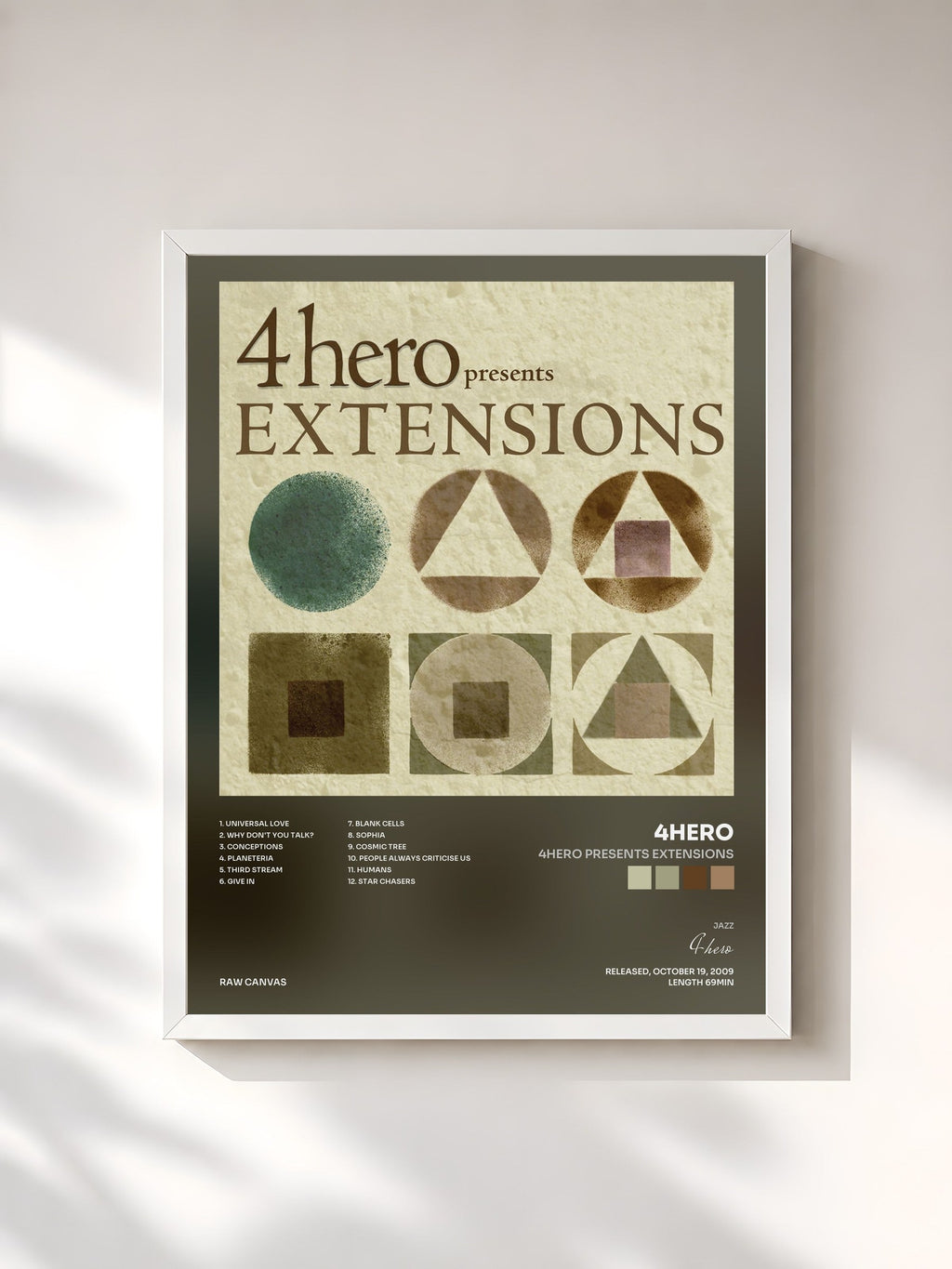 #blanc 4hero presents EXTENSIONS de 4hero en lámina enmarcada, marco blanco, impresa y enmarcada en Francia