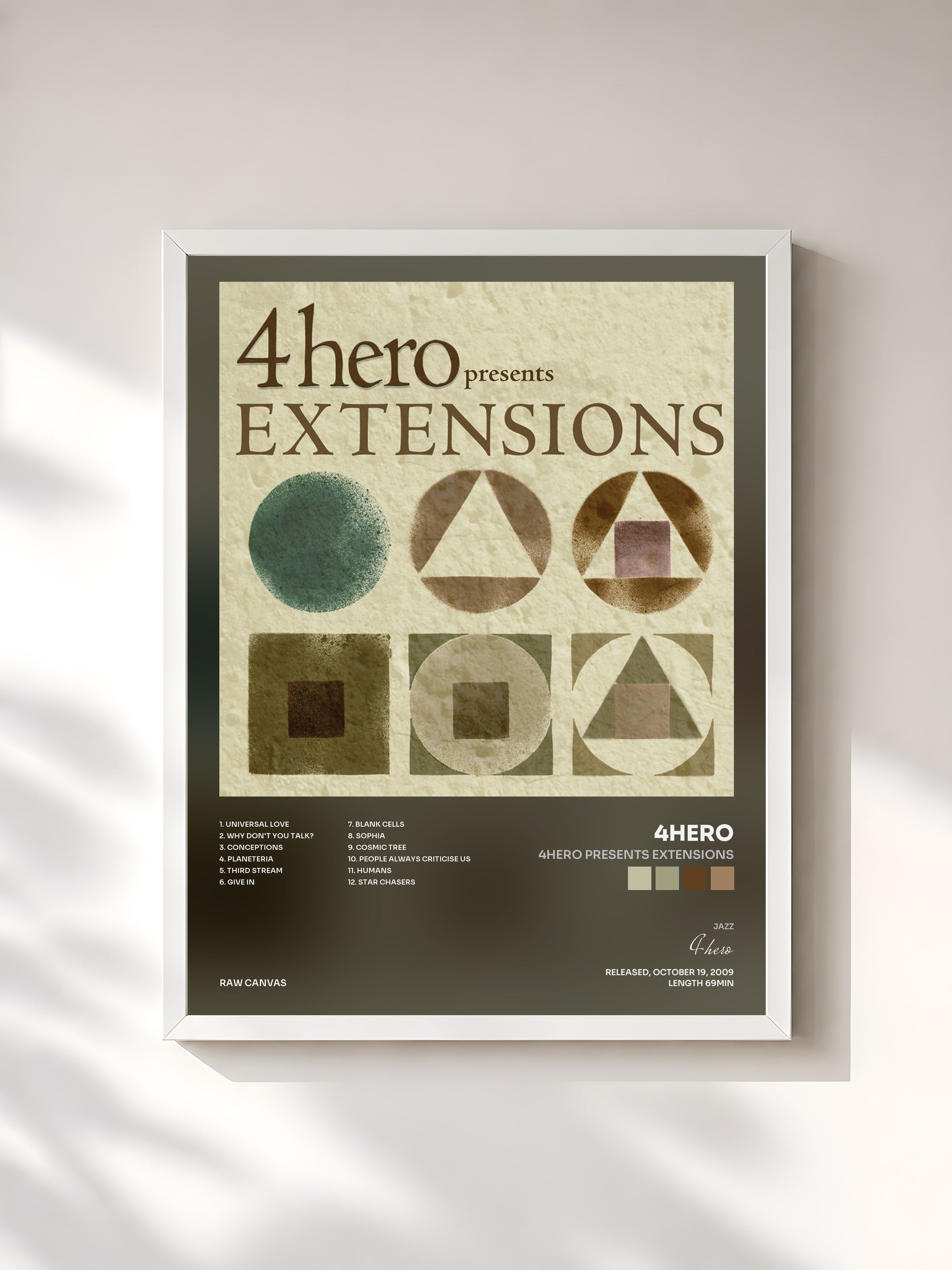 #blanc Tableau de l'album 4hero presents EXTENSIONS de 4hero, cadre blanc, imprimé et encadré en France
