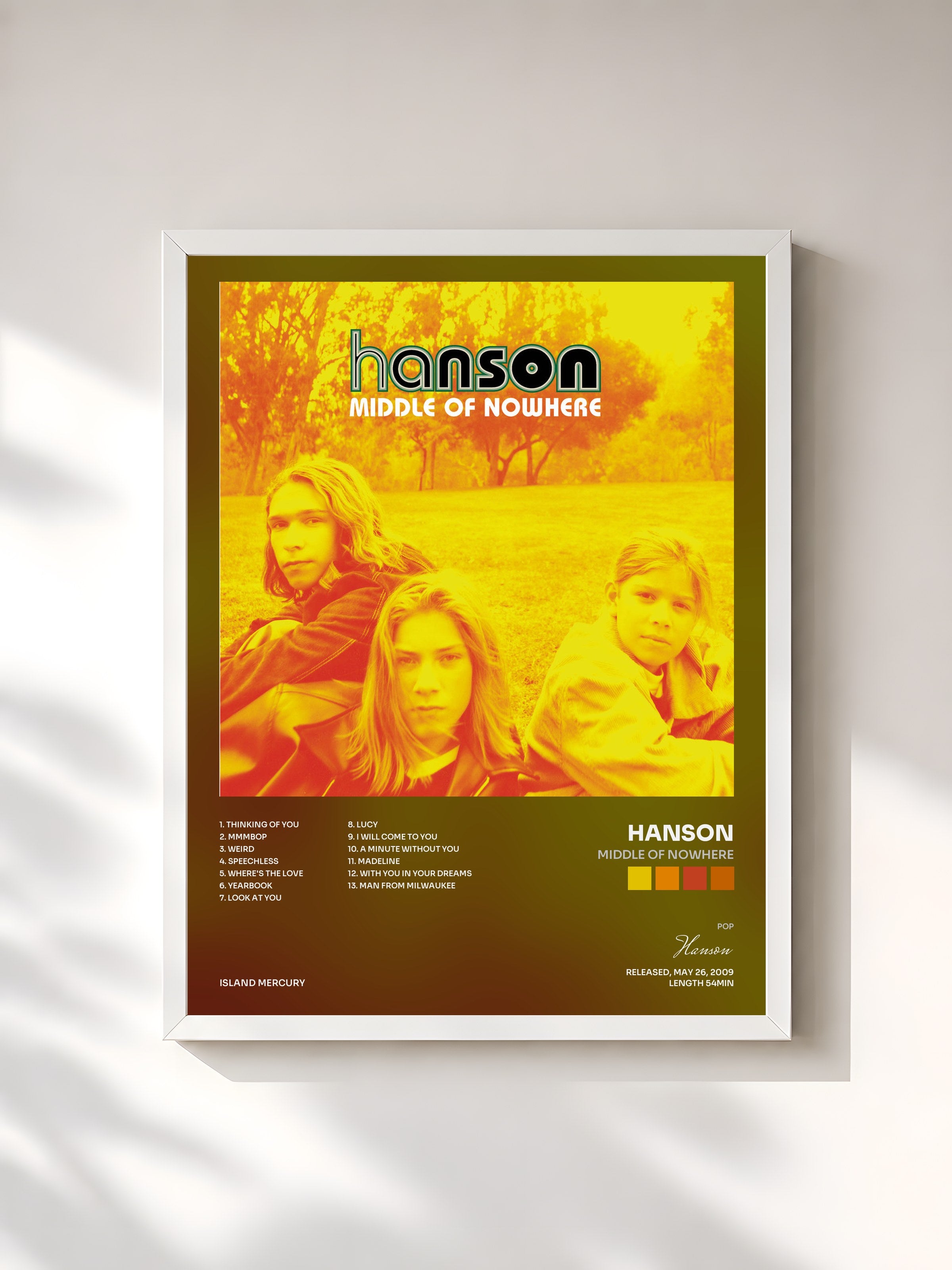 #blanc Tableau de l'album Middle Of Nowhere de Hanson, cadre blanc, imprimé et encadré en France