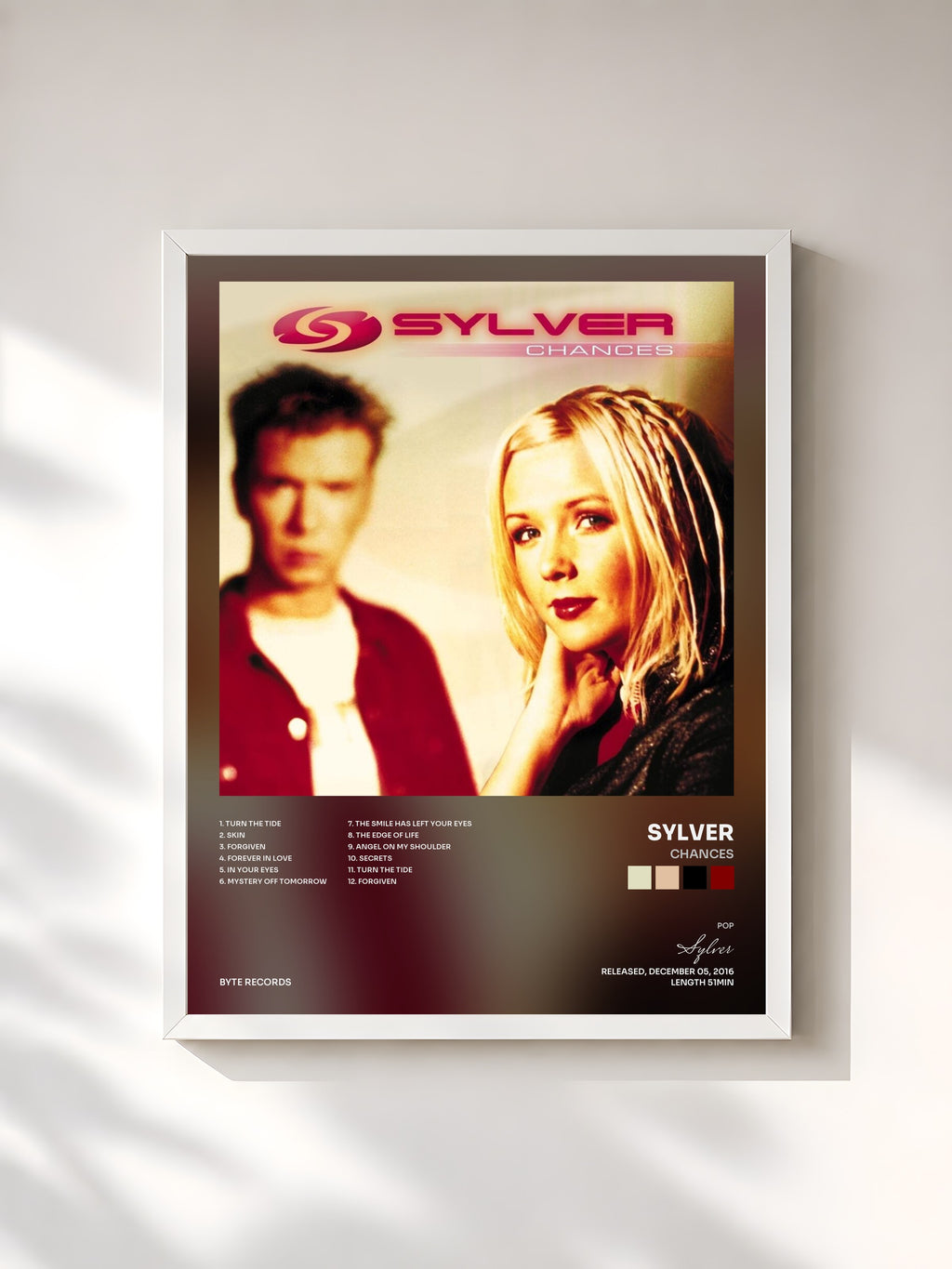 #blanc Tableau de l'album Chances de Sylver, cadre blanc, imprimé et encadré en France
