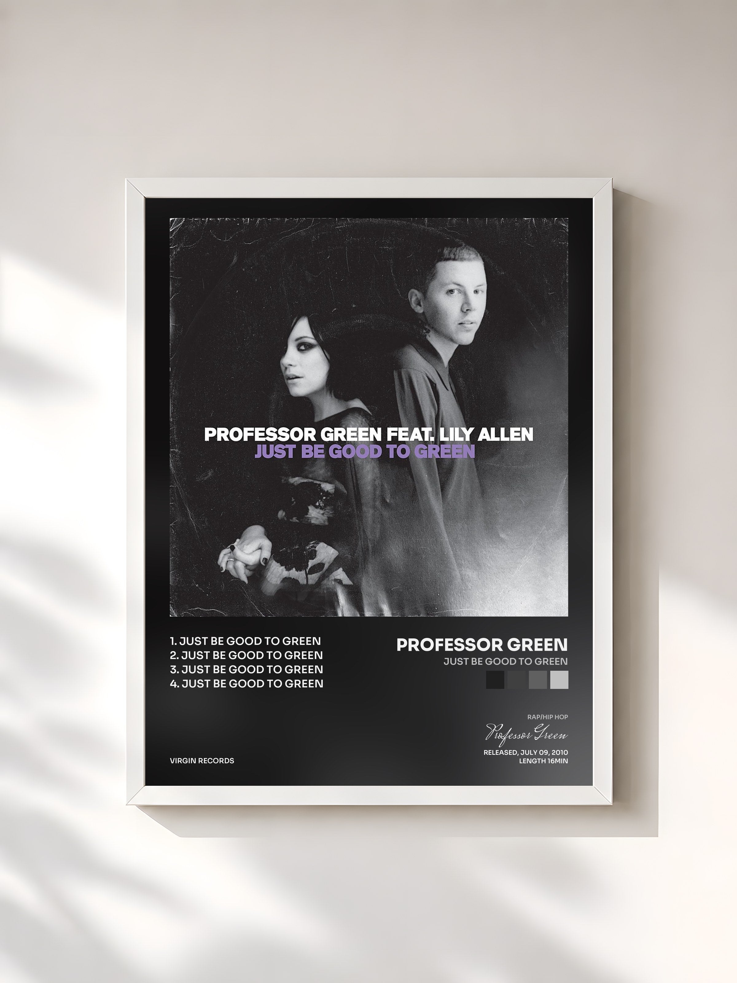 #blanc Tableau de l'album Just Be Good To Green de Professor Green, cadre blanc, imprimé et encadré en France
