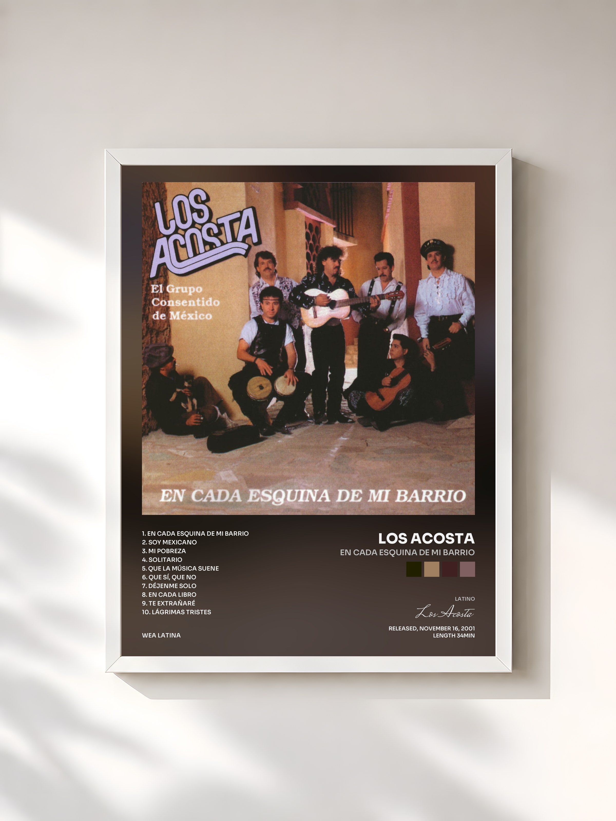 #blanc Tableau de l'album En cada esquina de mi barrio de Los Acosta, cadre blanc, imprimé et encadré en France