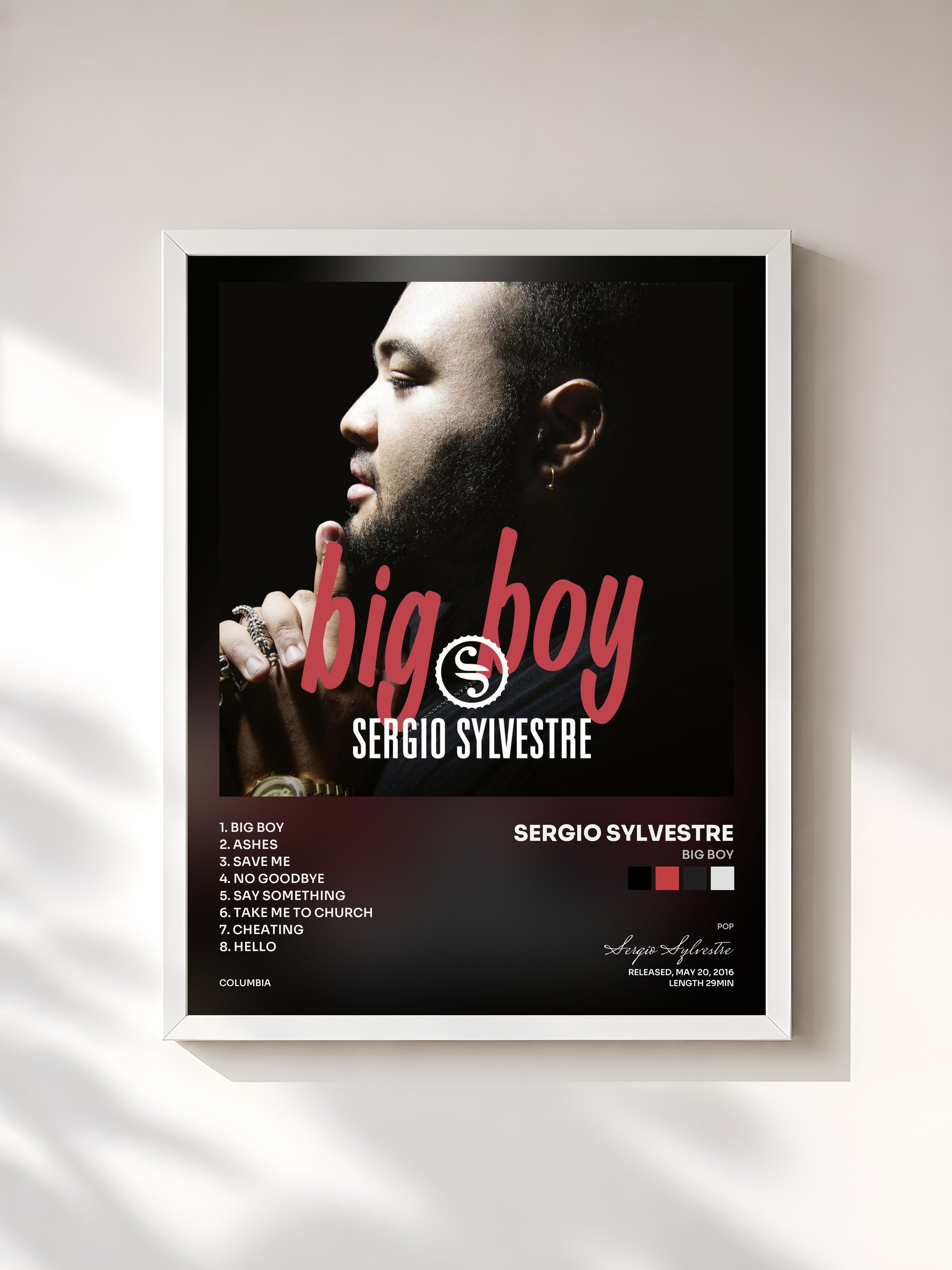 #blanc Tableau de l'album Big Boy de Sergio Sylvestre, cadre blanc, imprimé et encadré en France
