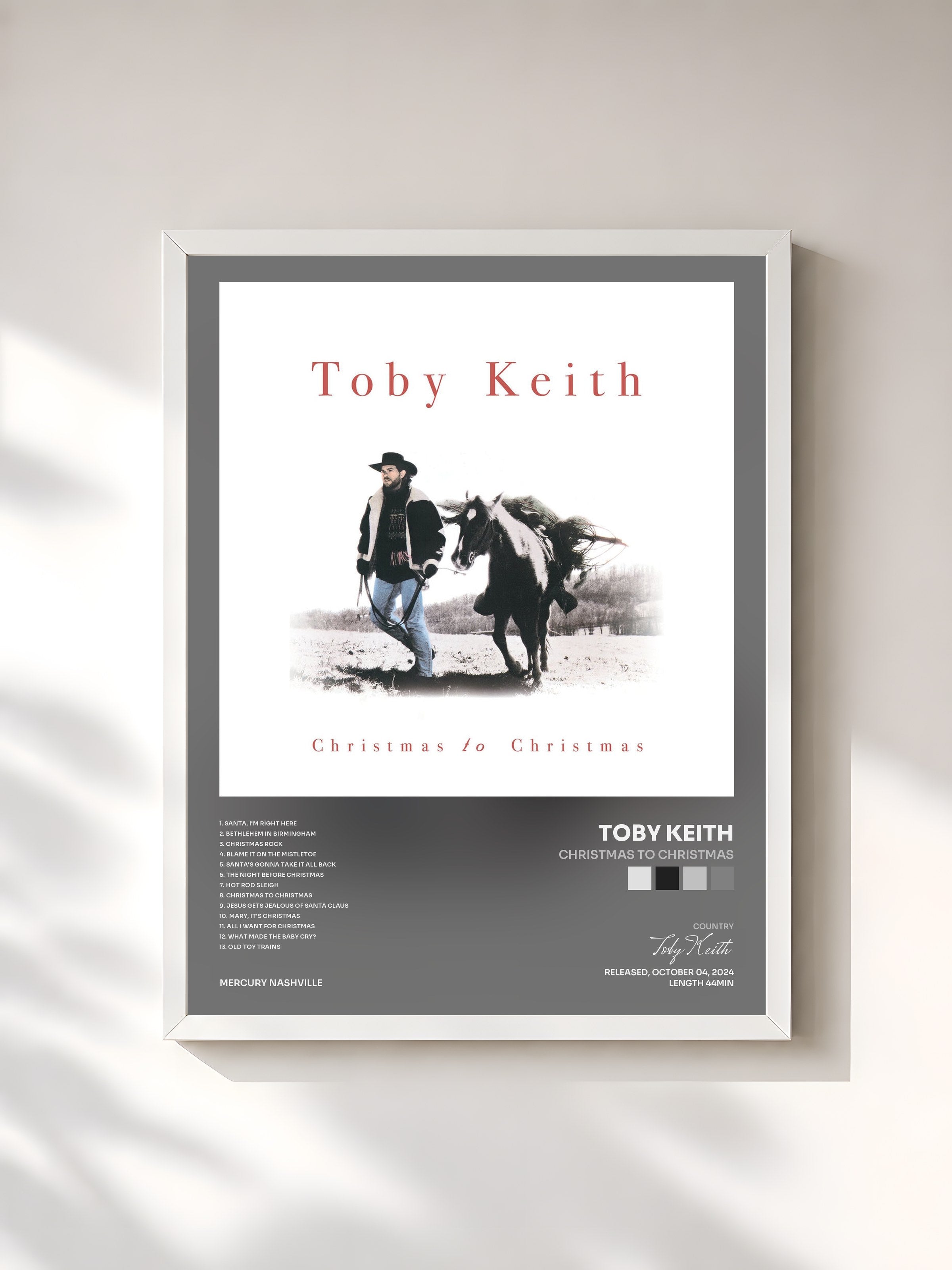 #blanc Tableau de l'album Christmas To Christmas de Toby Keith, cadre blanc, imprimé et encadré en France