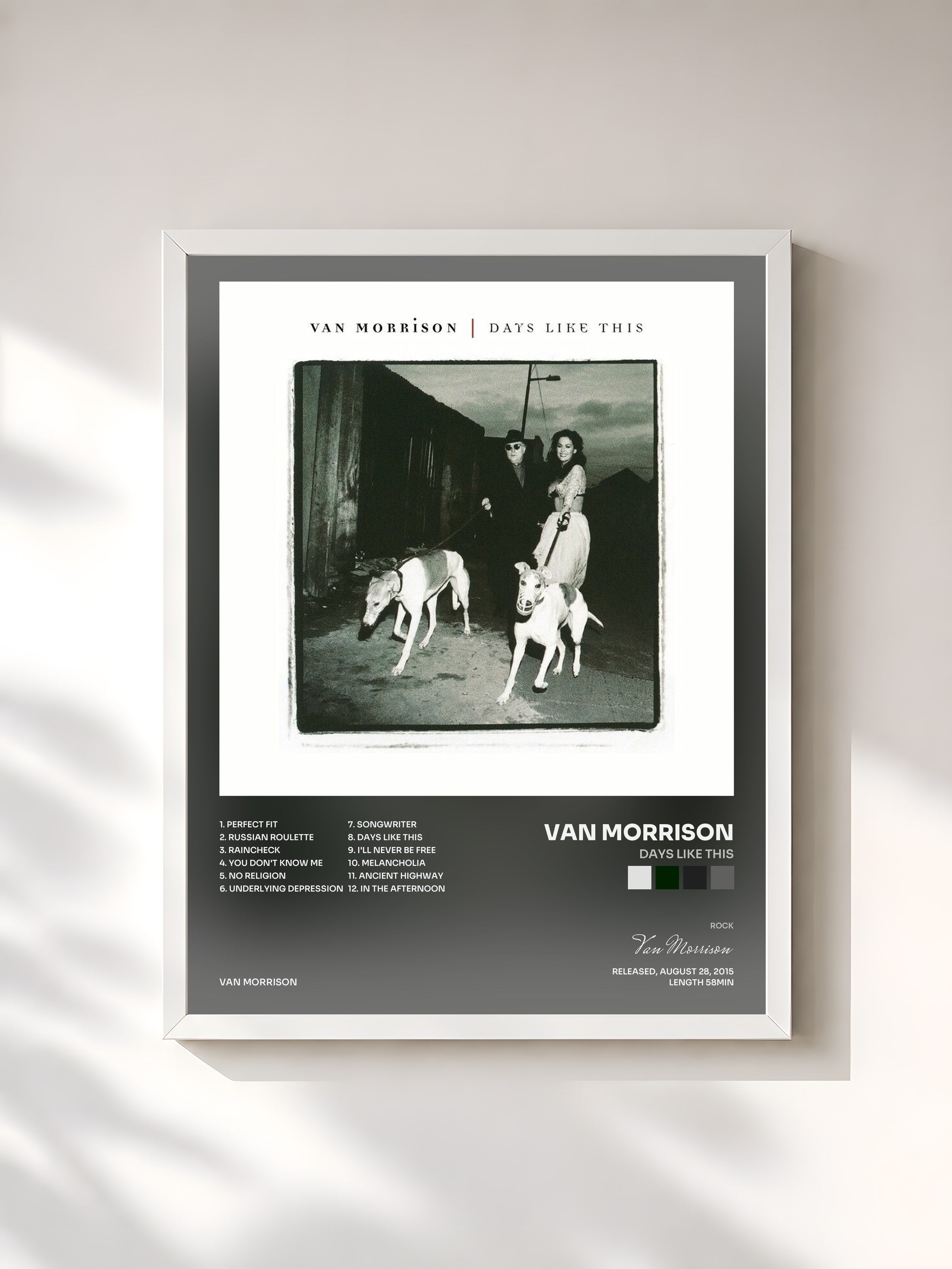#blanc Tableau de l'album Days Like This de Van Morrison, cadre blanc, imprimé et encadré en France