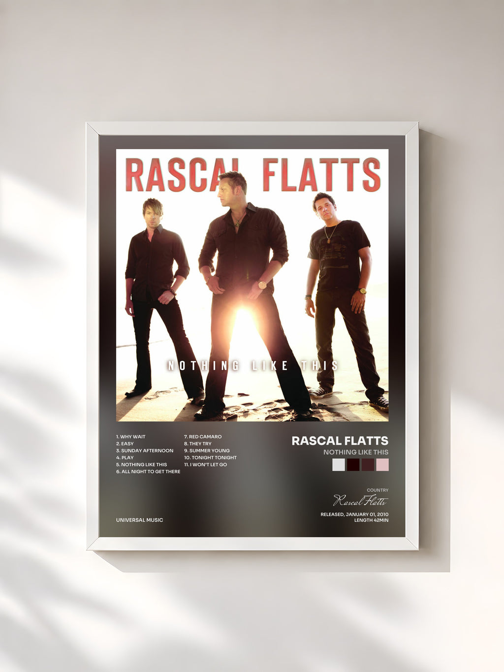 #blanc Tableau de l'album Nothing Like This de Rascal Flatts, cadre blanc, imprimé et encadré en France