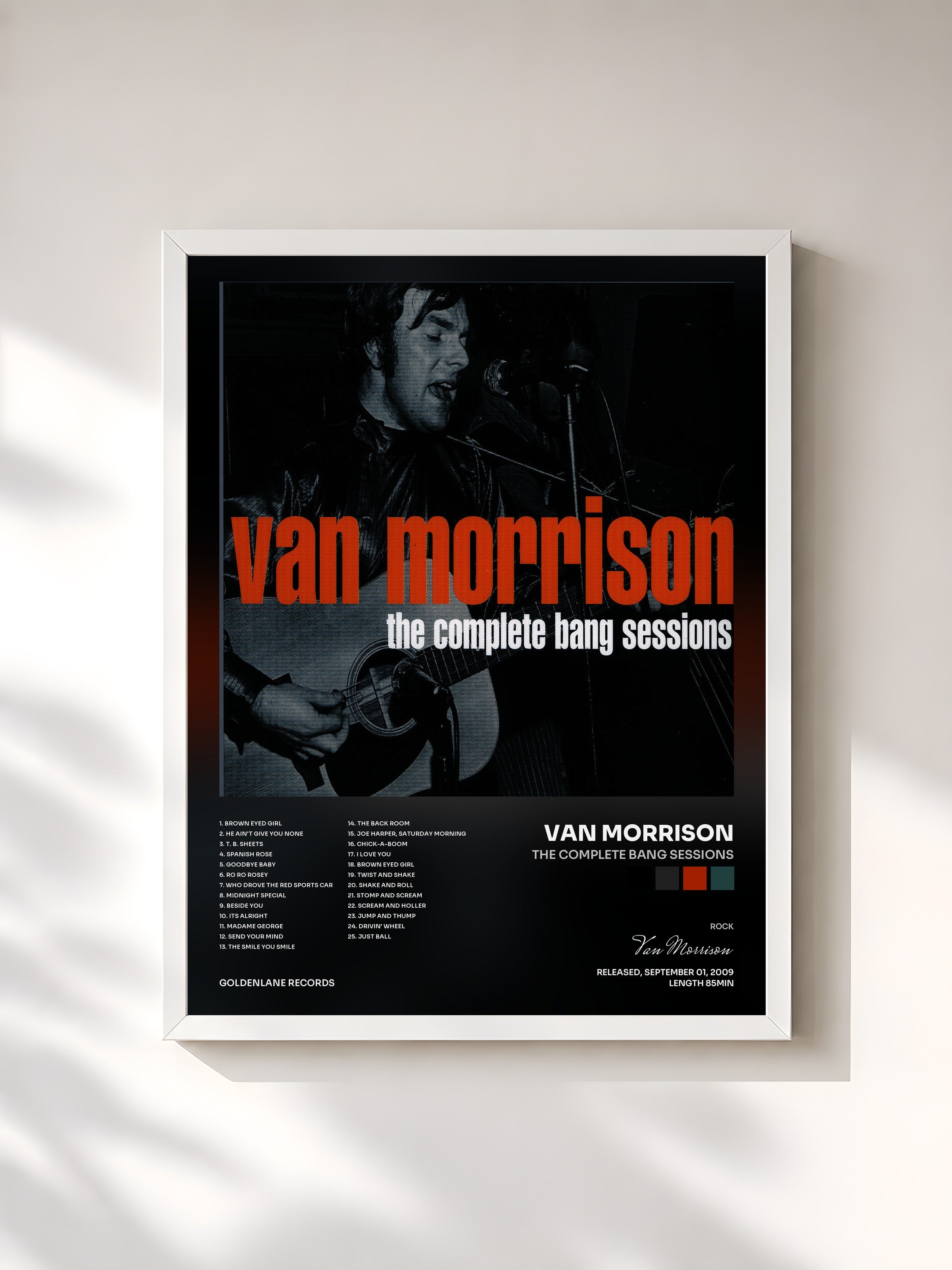 #blanc Tableau de l'album The Complete Bang Sessions de Van Morrison, cadre blanc, imprimé et encadré en France