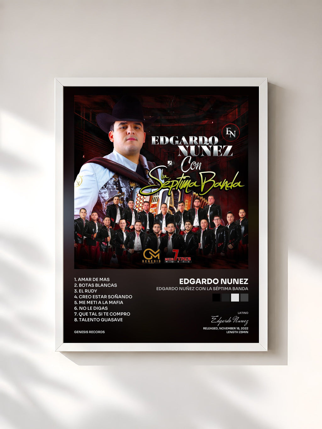 #blanc Tableau de l'album Edgardo Nuñez Con La Séptima Banda de Edgardo Nunez, cadre blanc, imprimé et encadré en France
