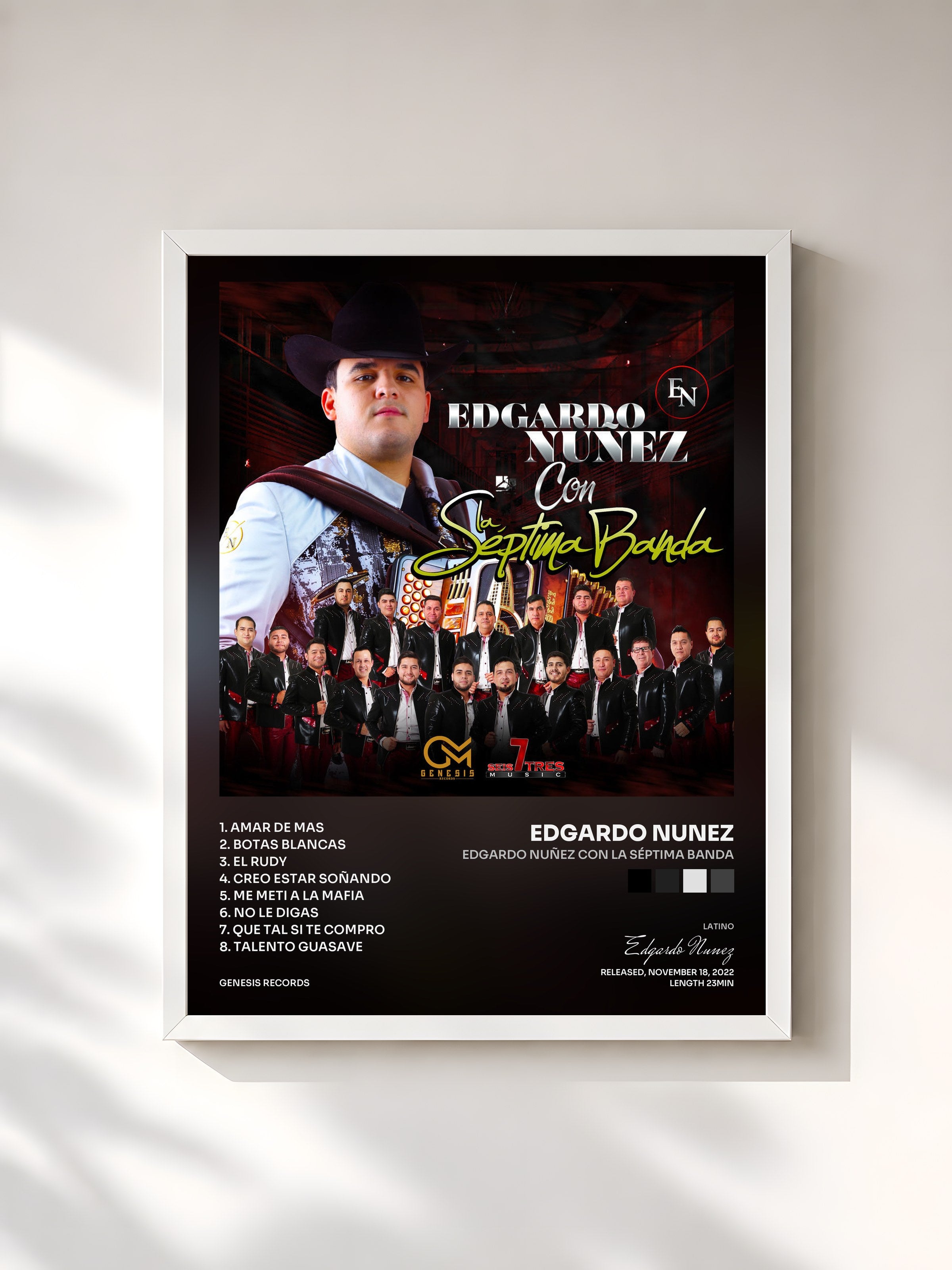 #blanc Tableau de l'album Edgardo Nuñez Con La Séptima Banda de Edgardo Nunez, cadre blanc, imprimé et encadré en France