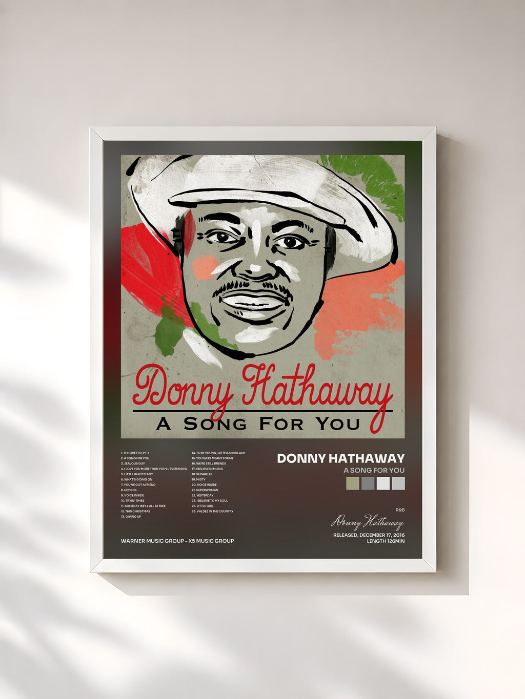 #blanc A Song For You by Donny Hathaway as a framed art print, white frame, printed and framed in France