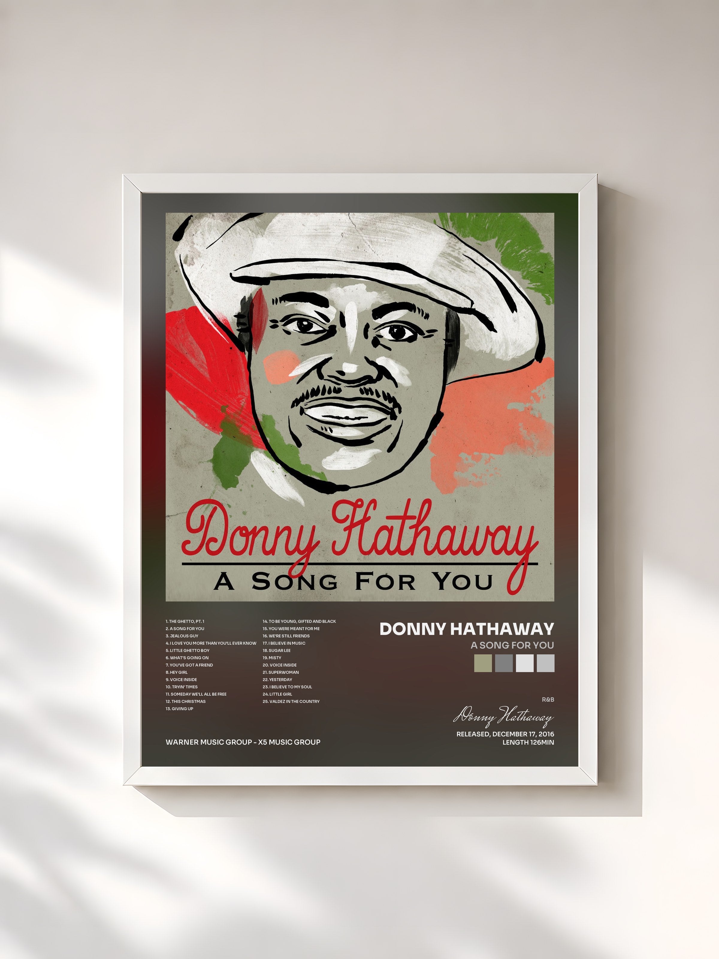 #blanc Tableau de l'album A Song For You de Donny Hathaway, cadre blanc, imprimé et encadré en France