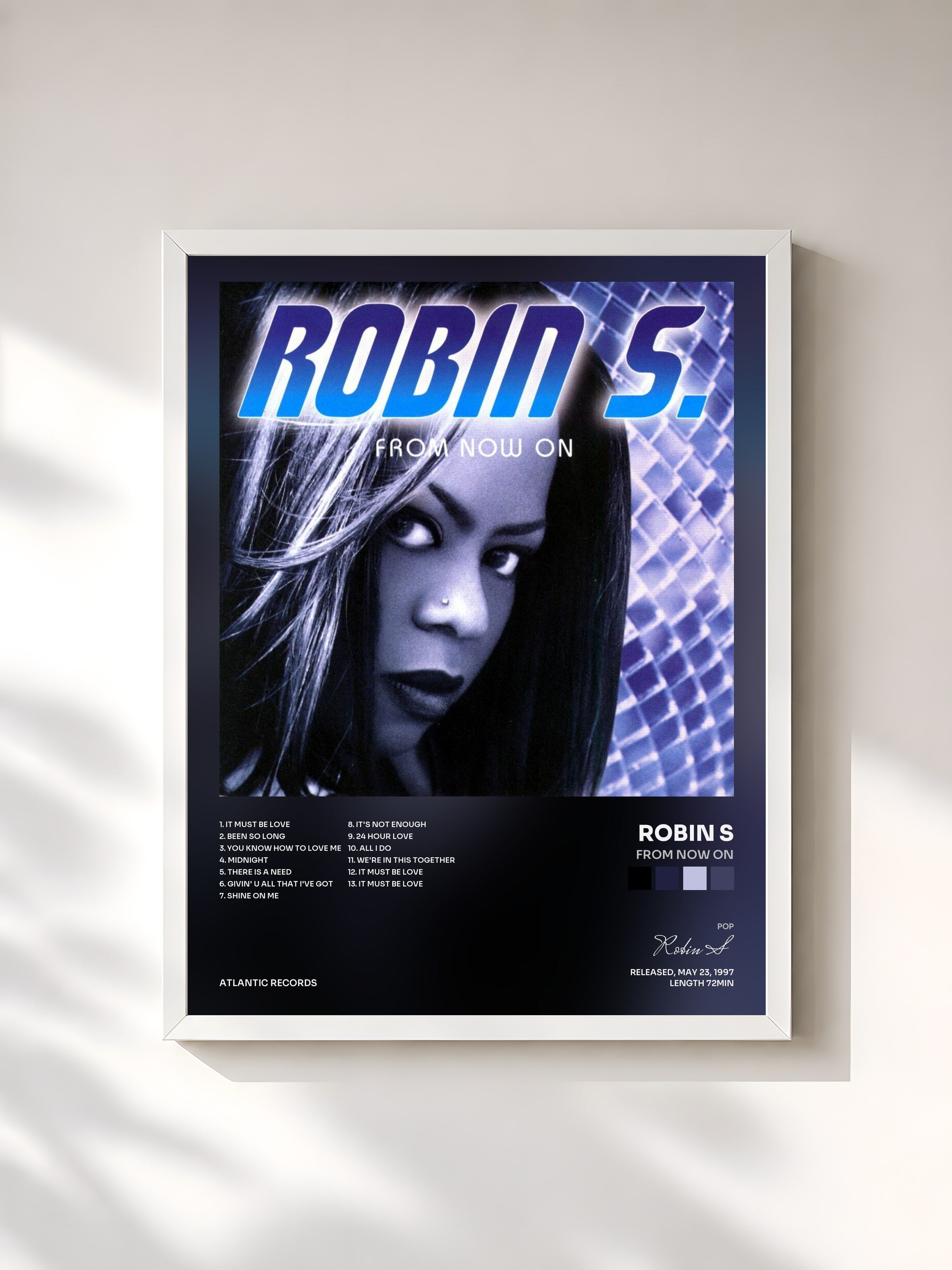 #blanc Tableau de l'album From Now On de Robin S, cadre blanc, imprimé et encadré en France