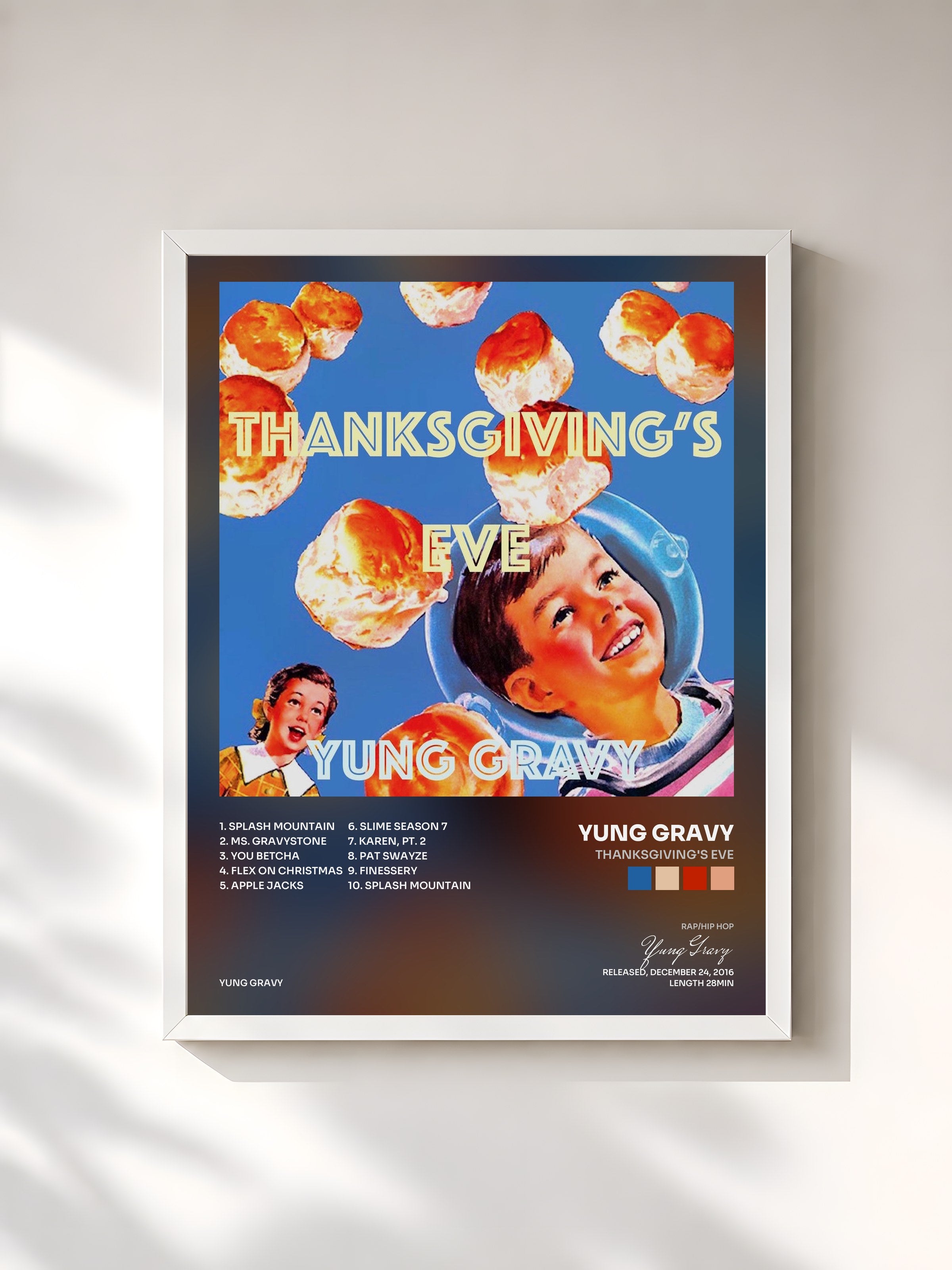 #blanc Tableau de l'album Thanksgiving's Eve de Yung Gravy, cadre blanc, imprimé et encadré en France