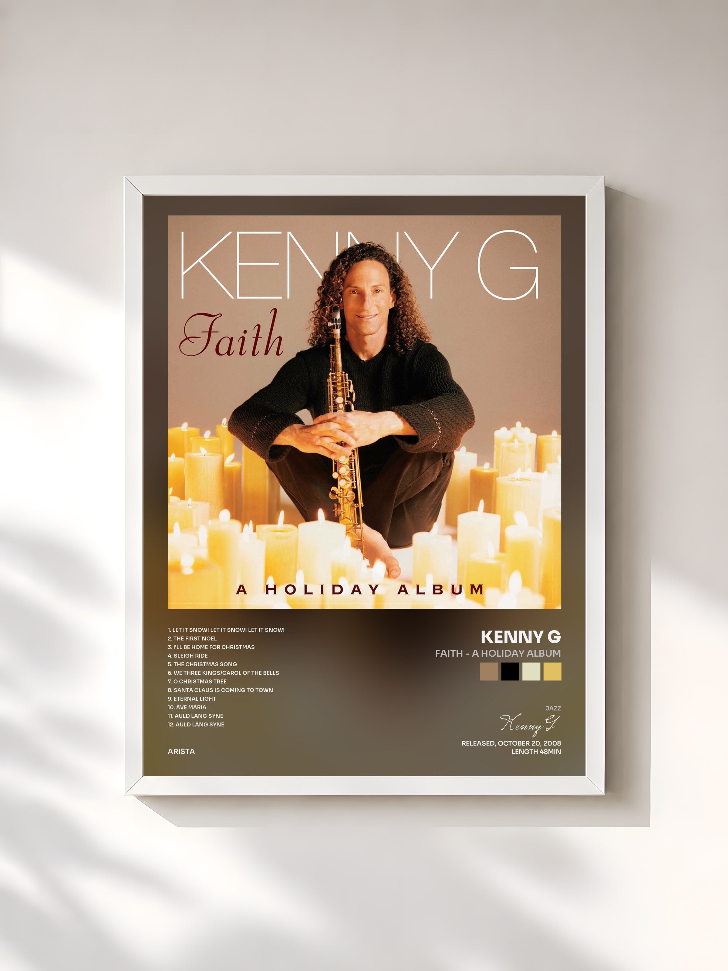 #blanc Tableau de l'album Faith - A Holiday Album de Kenny G, cadre blanc, imprimé et encadré en France