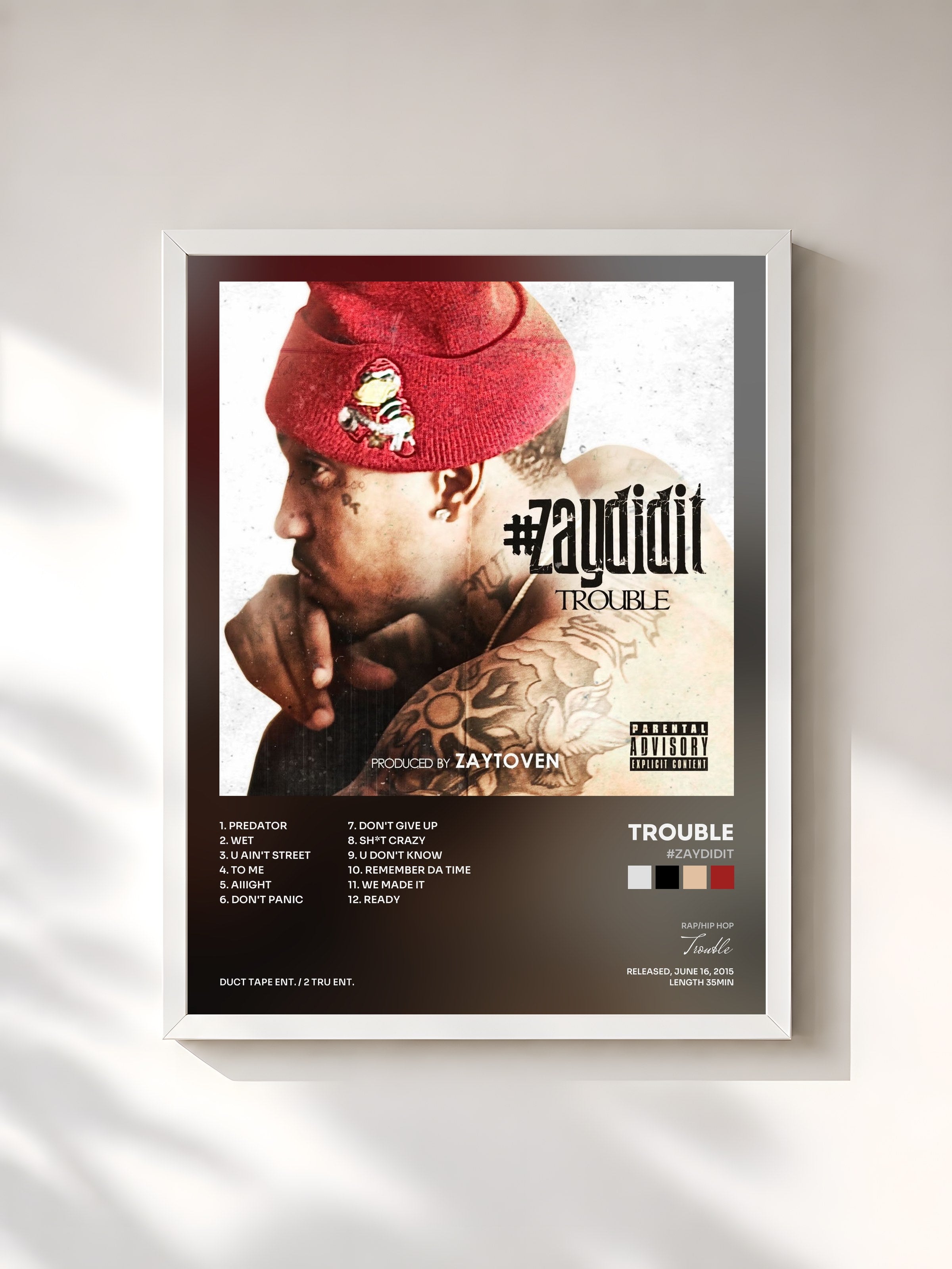 #blanc Tableau de l'album #ZayDidIt de Trouble, cadre blanc, imprimé et encadré en France