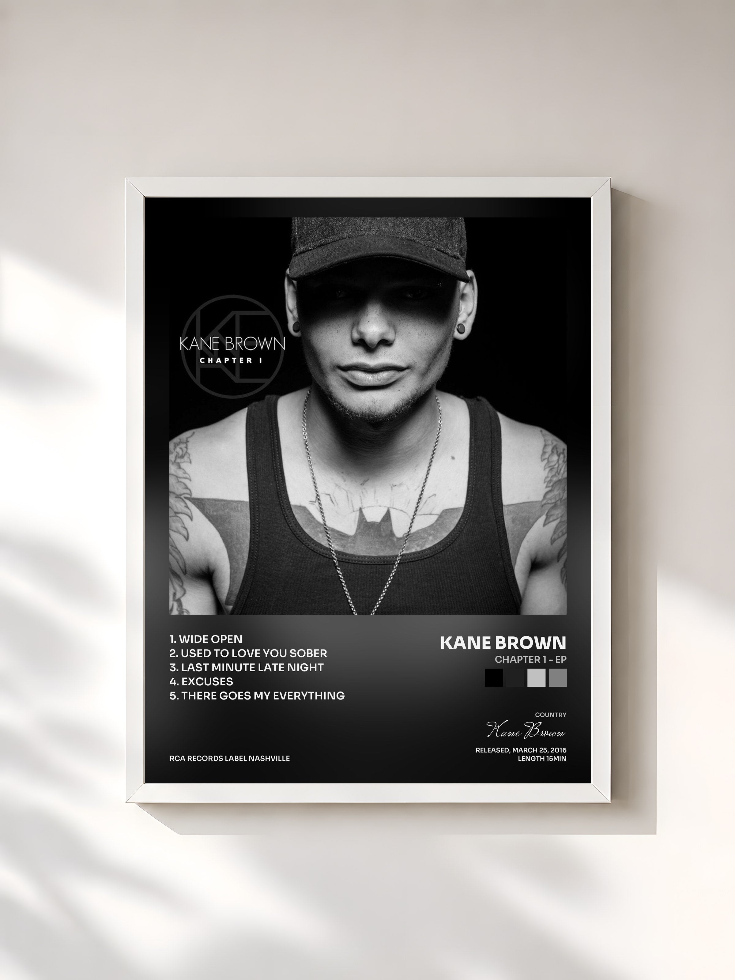 #blanc Tableau de l'album Chapter 1 - EP de Kane Brown, cadre blanc, imprimé et encadré en France