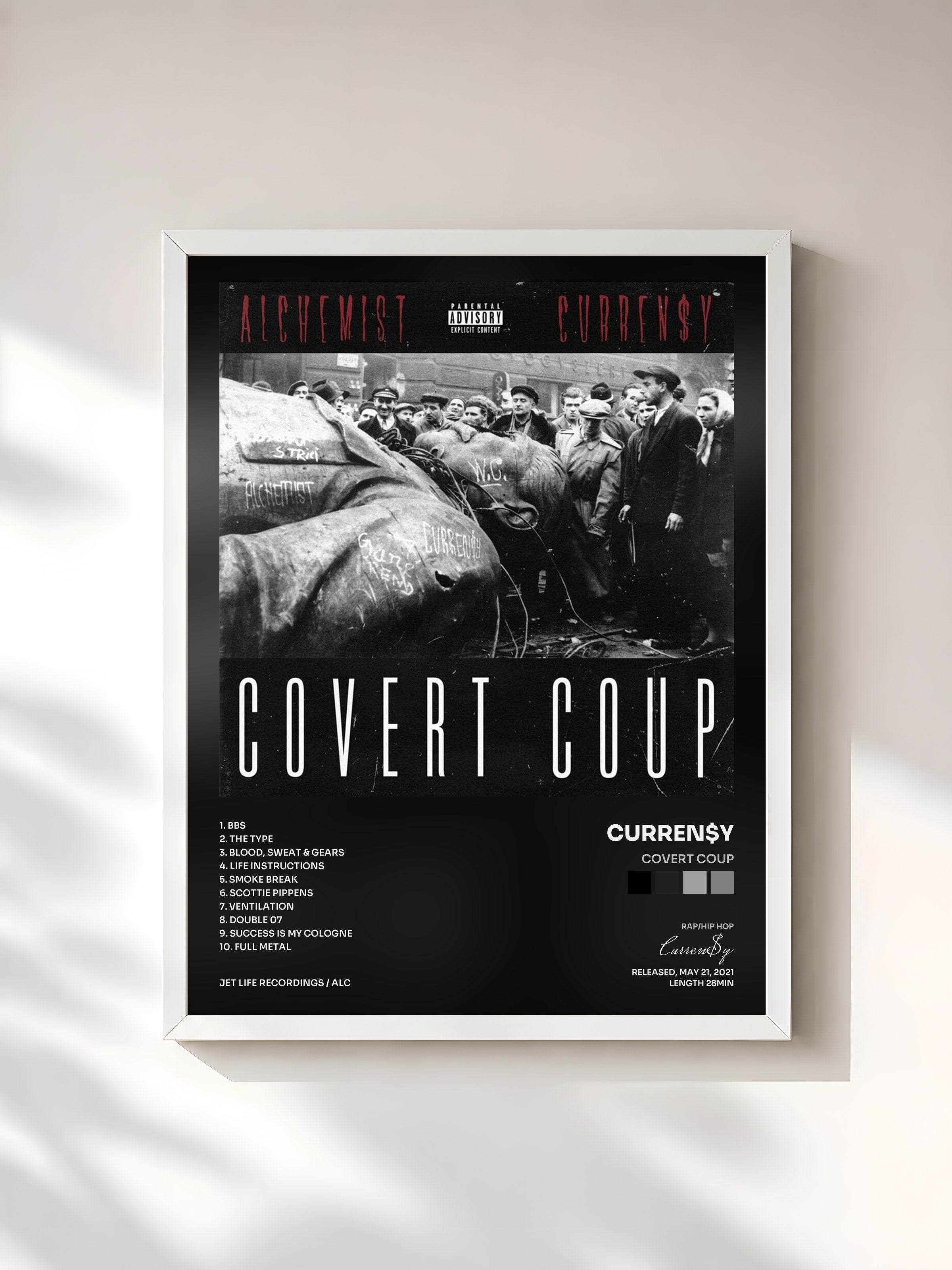 #blanc Tableau de l'album Covert Coup de Curren$y, cadre blanc, imprimé et encadré en France