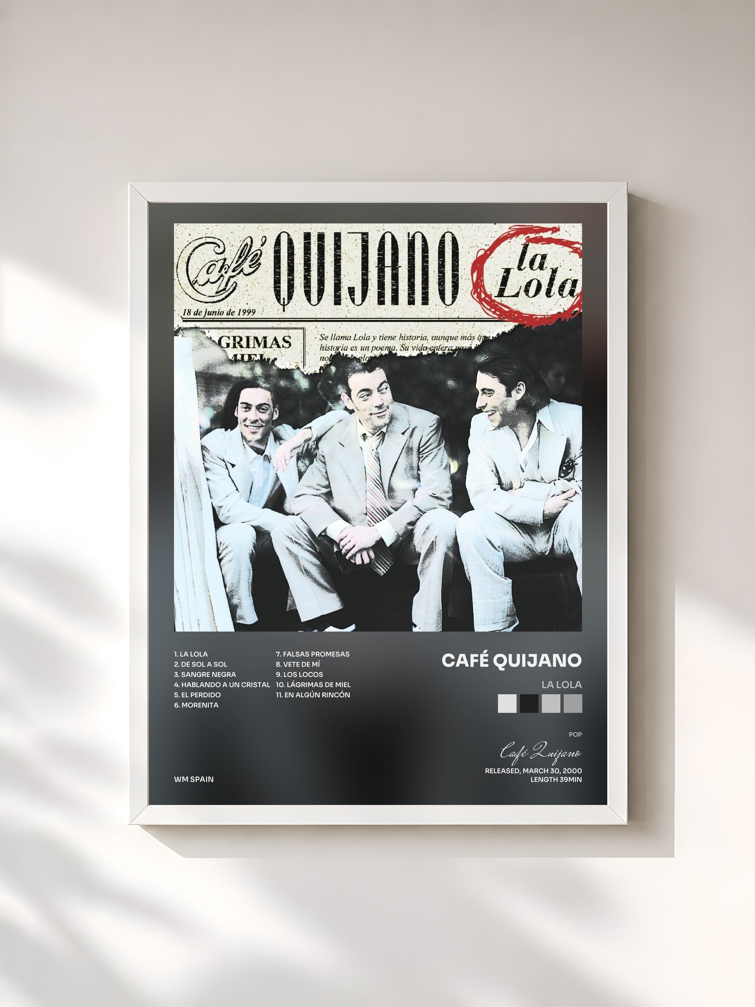 #blanc Tableau de l'album La Lola de Café Quijano, cadre blanc, imprimé et encadré en France