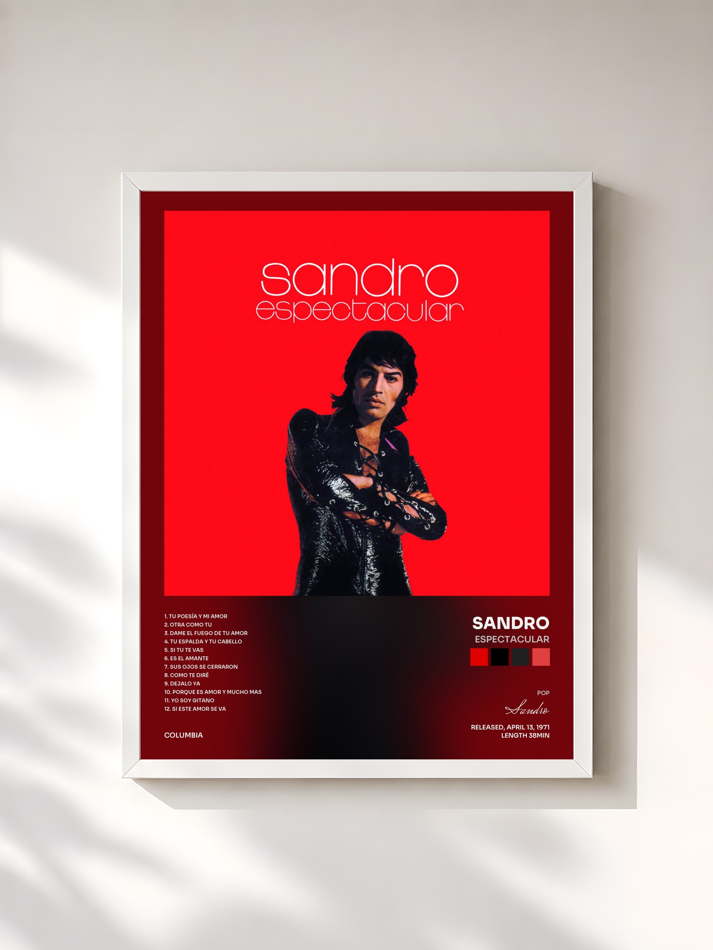 #blanc Tableau de l'album Espectacular de Sandro, cadre blanc, imprimé et encadré en France