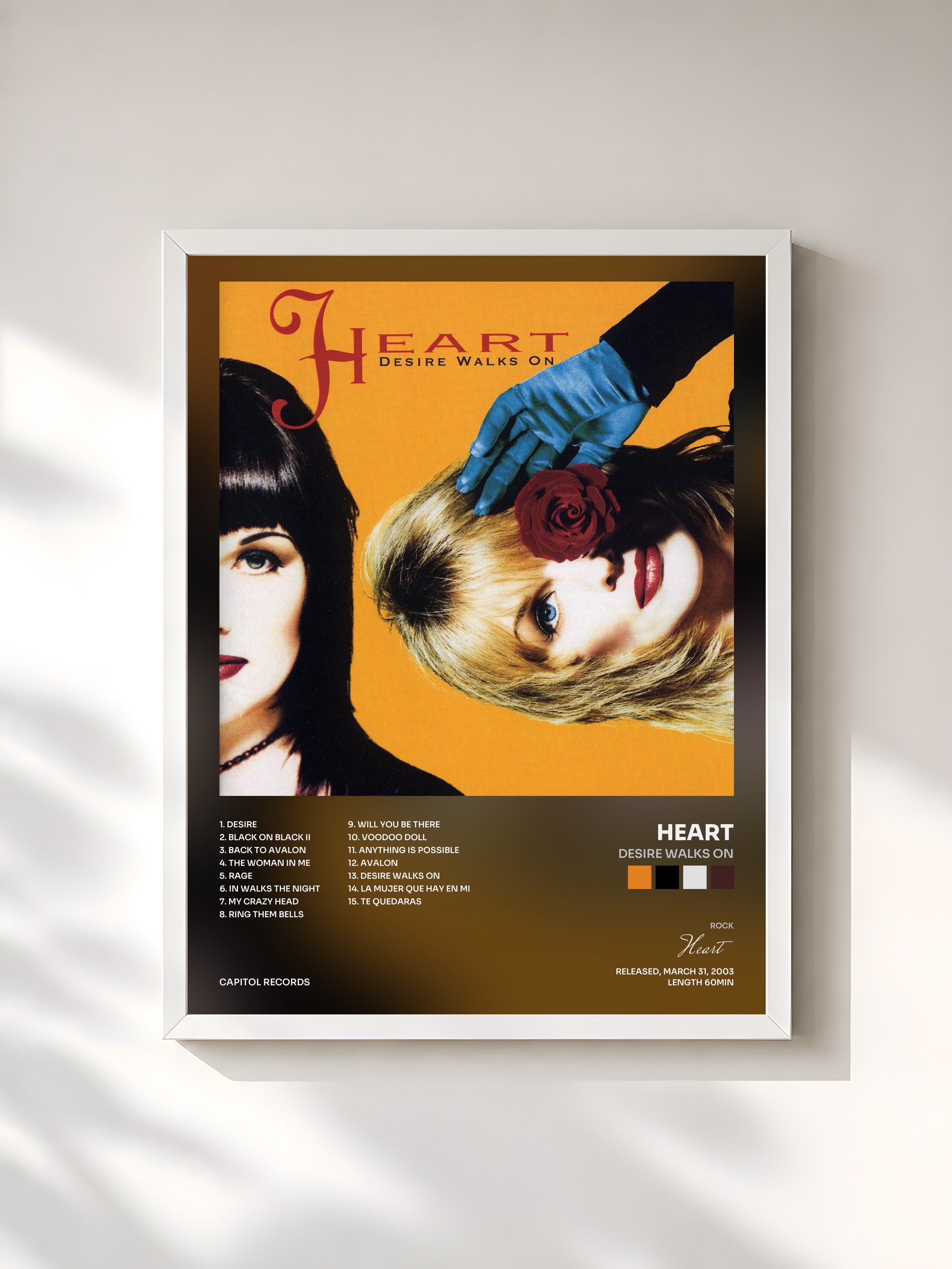 #blanc Tableau de l'album Desire Walks On de Heart, cadre blanc, imprimé et encadré en France