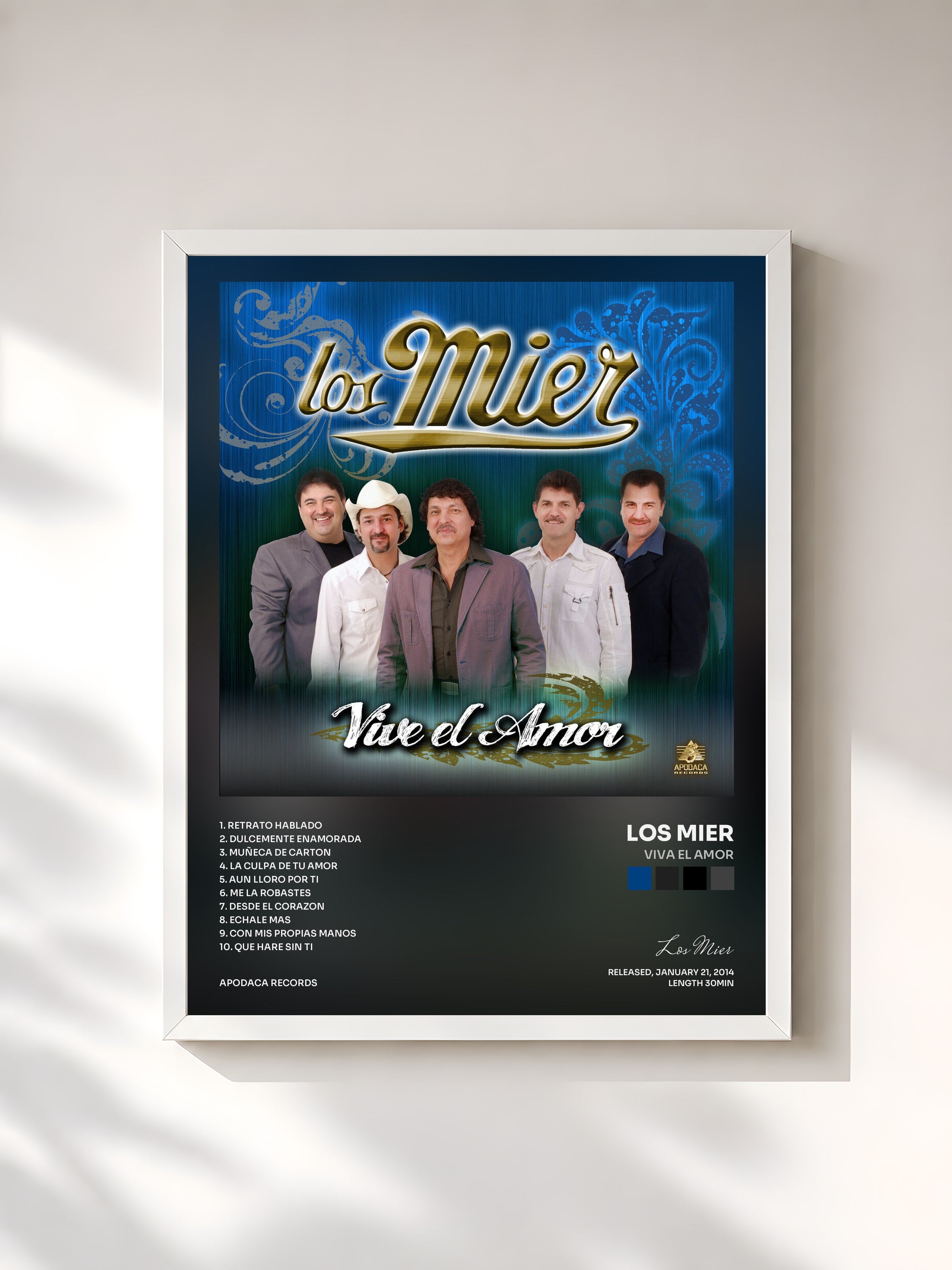 #blanc Tableau de l'album Viva el Amor de Los Mier, cadre blanc, imprimé et encadré en France